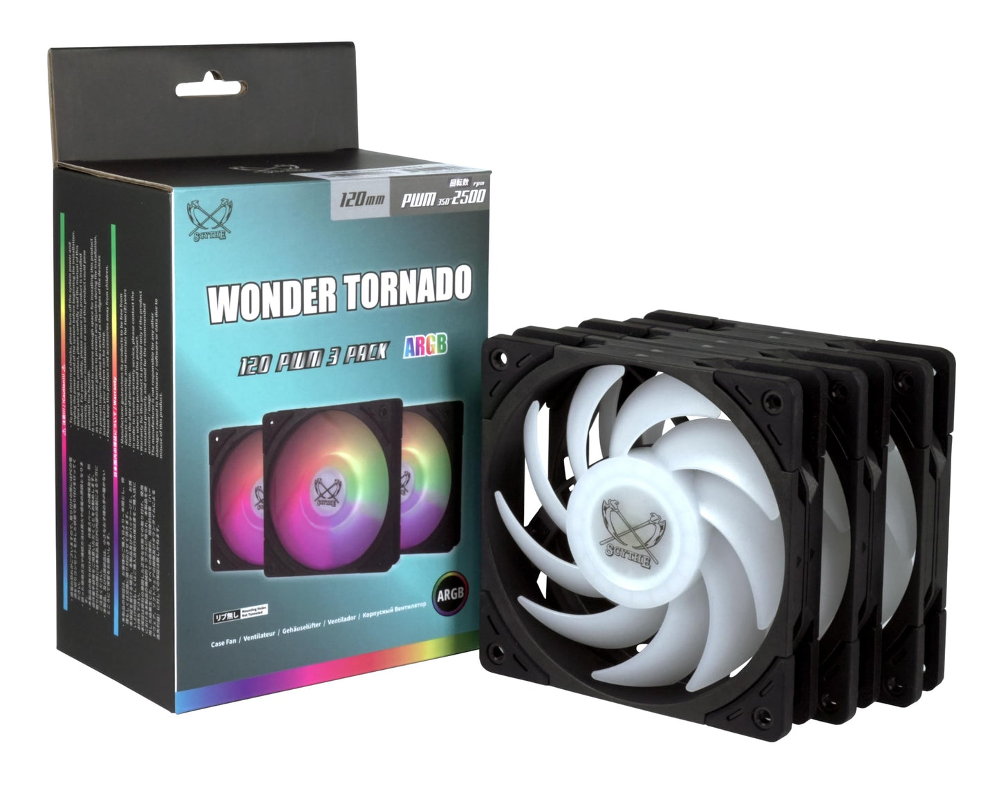 Scythe Wonder Tornado 120mm ARGB Computer case Fan for Gaming and Performance Build,12V 4pin Power, 3pin ARGB Lighting, 25mm Thickness, PBT Material
