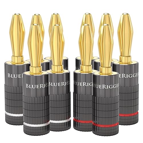 BlueRigger Banana Plugs 5 Pairs / 10 pcs (Closed Dual Screw) - 10 Pack Gold Plated Speaker Plugs Connector for Speaker Wire, Amplifier, Receiver