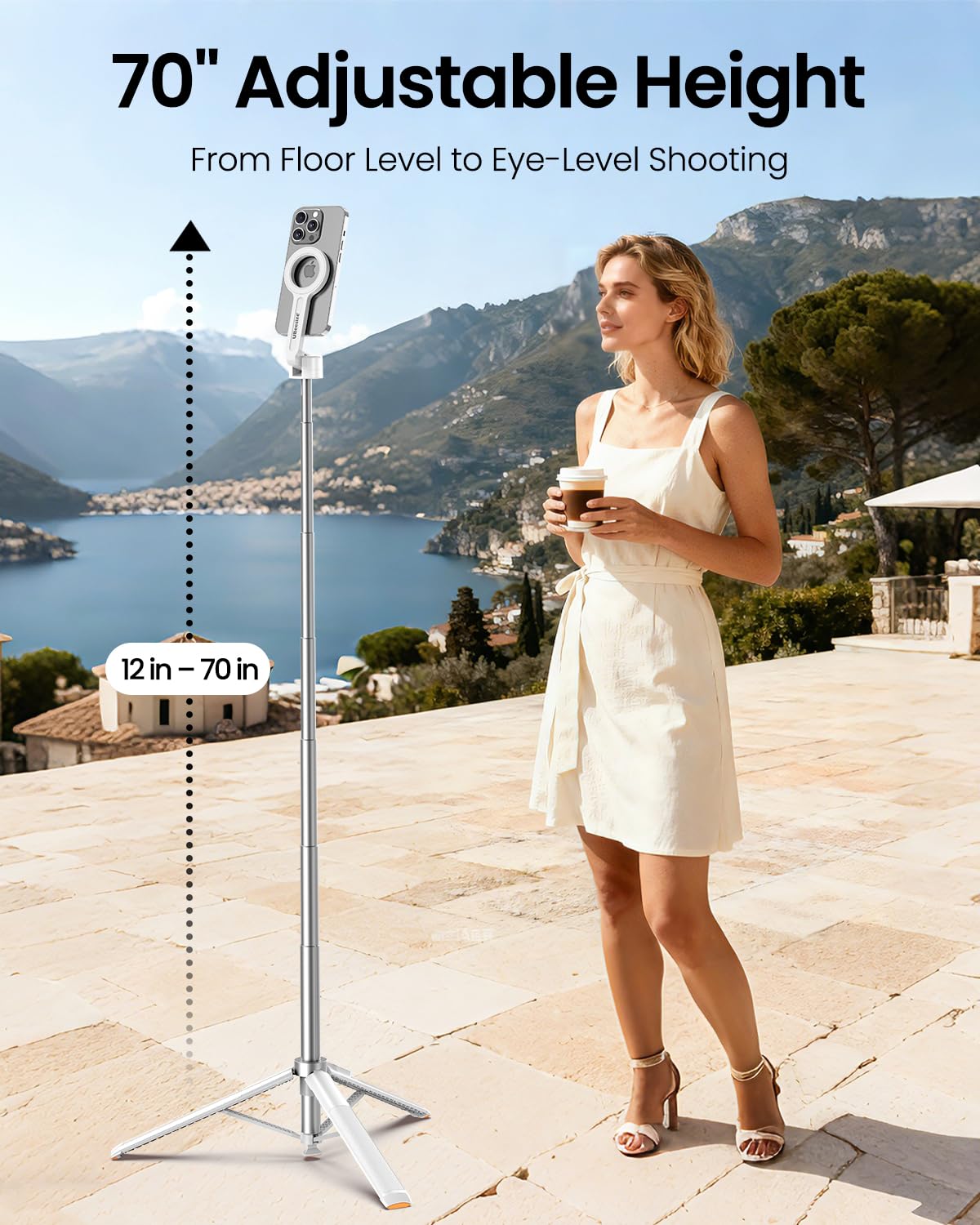UBeesize 70" Auto-Open Magnetic Tripod for iPhone, MagSafe Selfie Stick with Remote, Portable Phone Stand for Recording, Travel and Vlogging