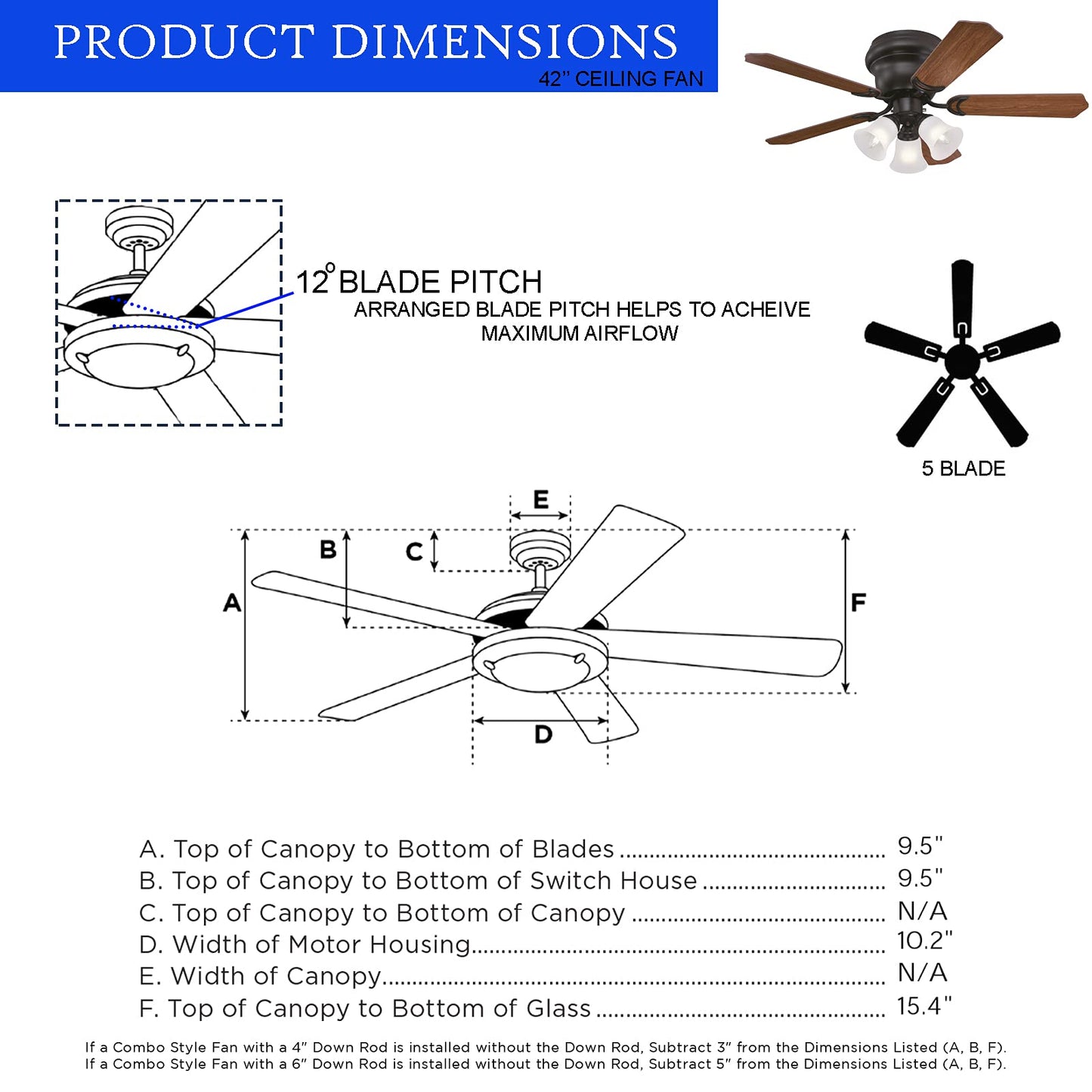 Ciata Lighting 42 Inch Contempra Trio Oil Rubbed Bronze Finish Indoor Ceiling Fan with Dimmable LED Light Fixture in Frosted Glass with Reversible