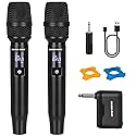 GOLDEN MARS Wireless Microphone, Upgraded 2.4GHz Rechargeable Professional 2 Pack Handheld Microphones with Stable Reception Up to 300 FT for Singing