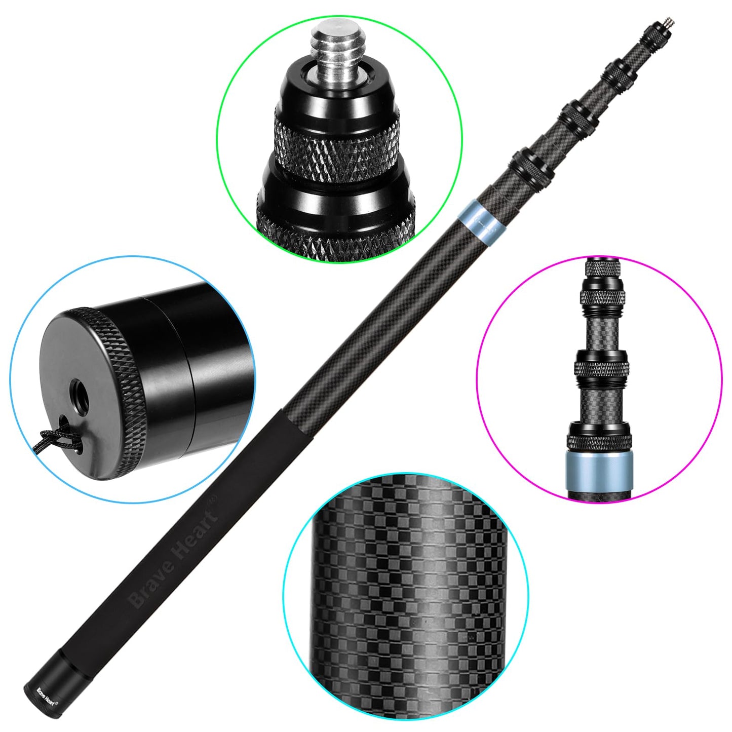 GleeGrow 17-118'' Extended Ultra Long Stick Invisible Carbon Fiber Selfie Stick for Insta360 for Insta 360 x5 x4 x3 x2 x one rs Action Cameras