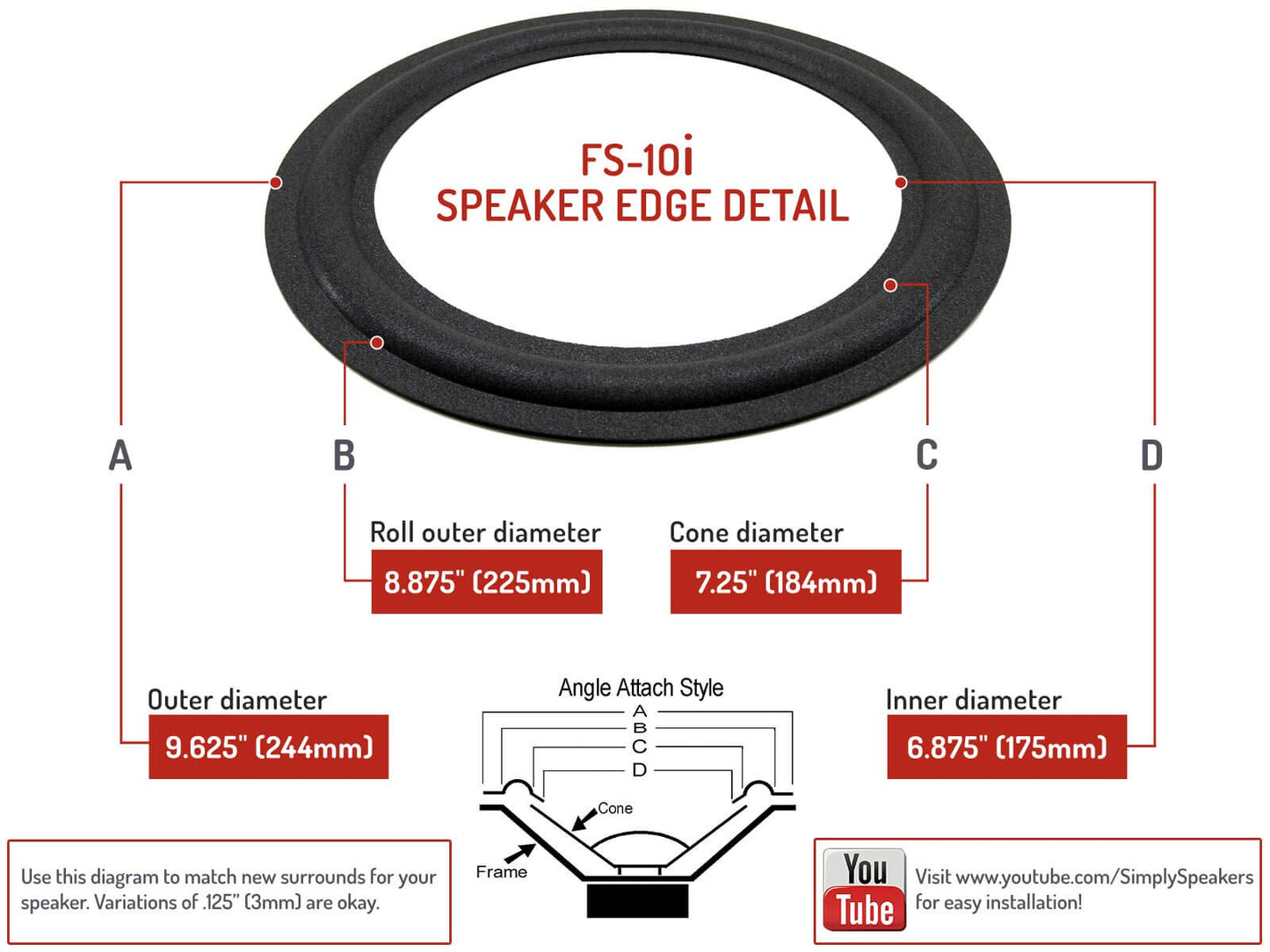 Dahlquist DQM-9 (Magnat) 10 Inch Foam Speaker Repair Kit FSK-10i (Pair)