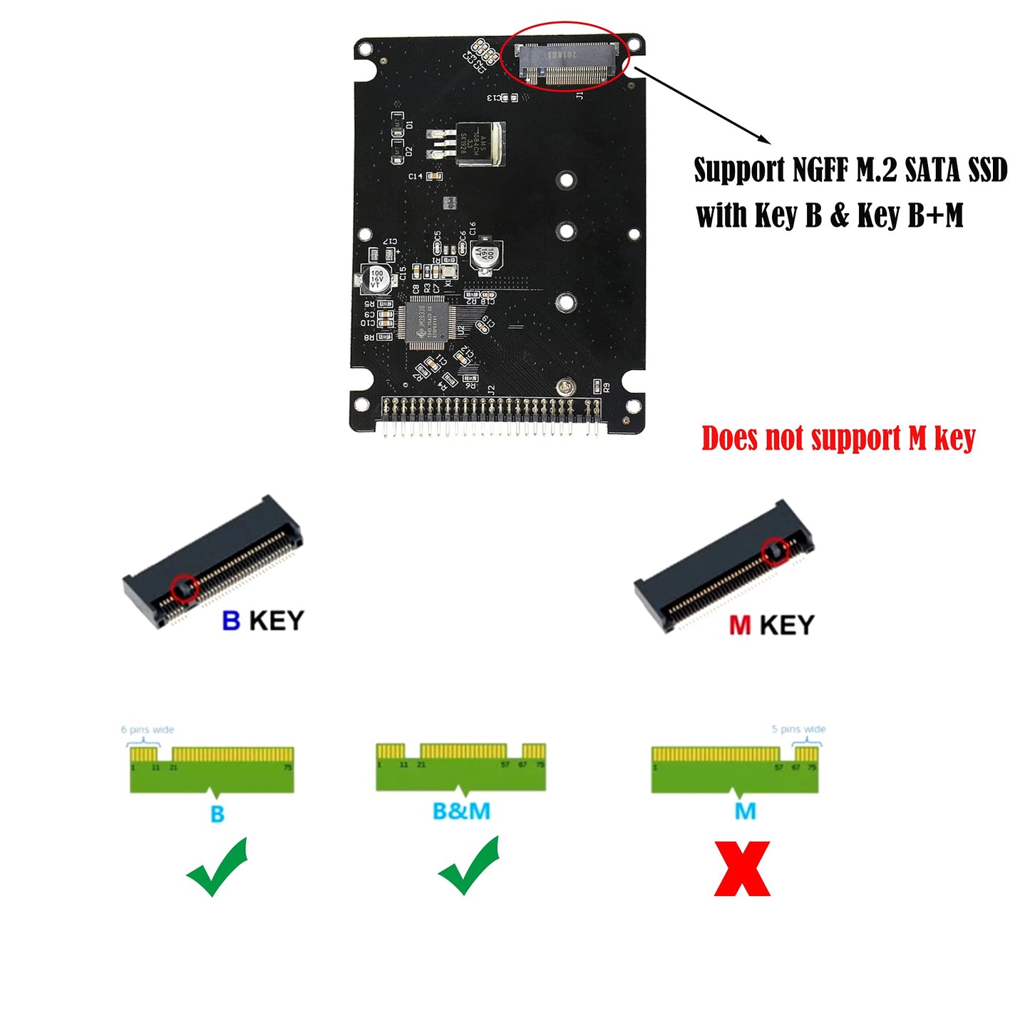 GINTOOYUN M.2 NGFF SATA SSD to 2.5" IDE 44pin Enclosure Adapter, Black for Notebook Laptop?Desktop Computer and More