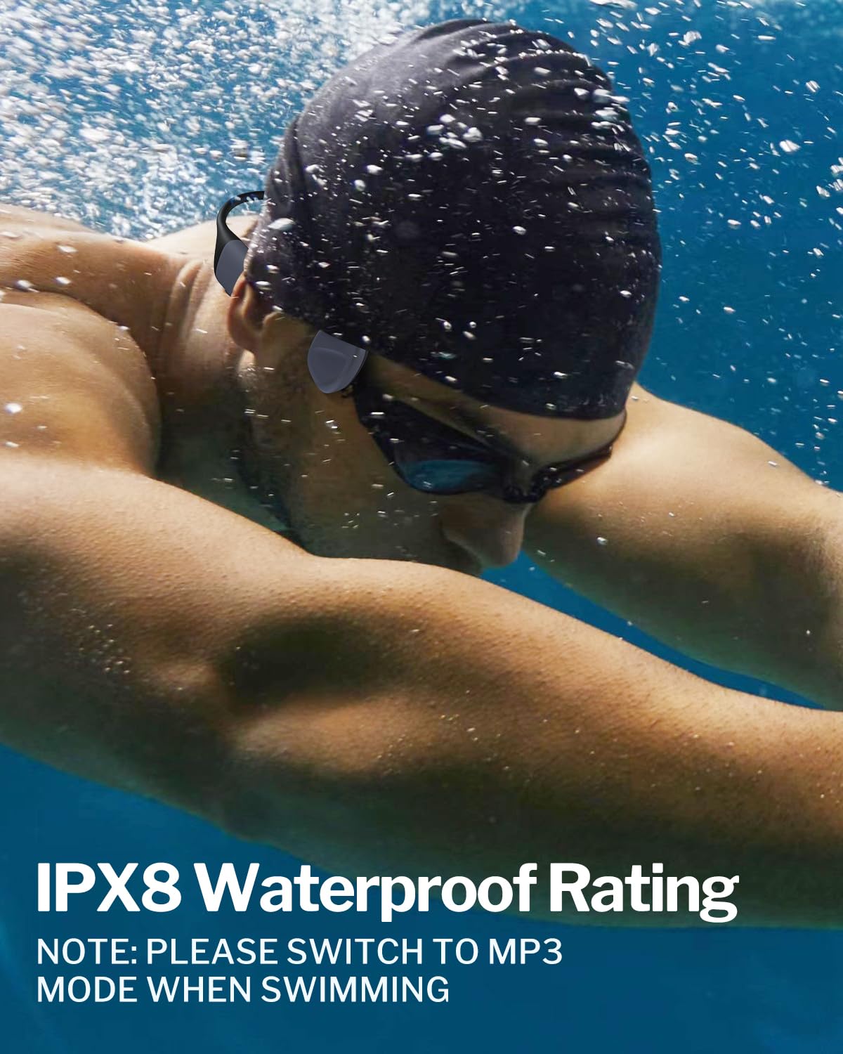 Tevese Bone Conduction Swimming Headphones Underwater, IPX8 Waterproof Bluetooth 5.4 Open Ear Headphones with 32G MP3 Memory for Swimming, Running…