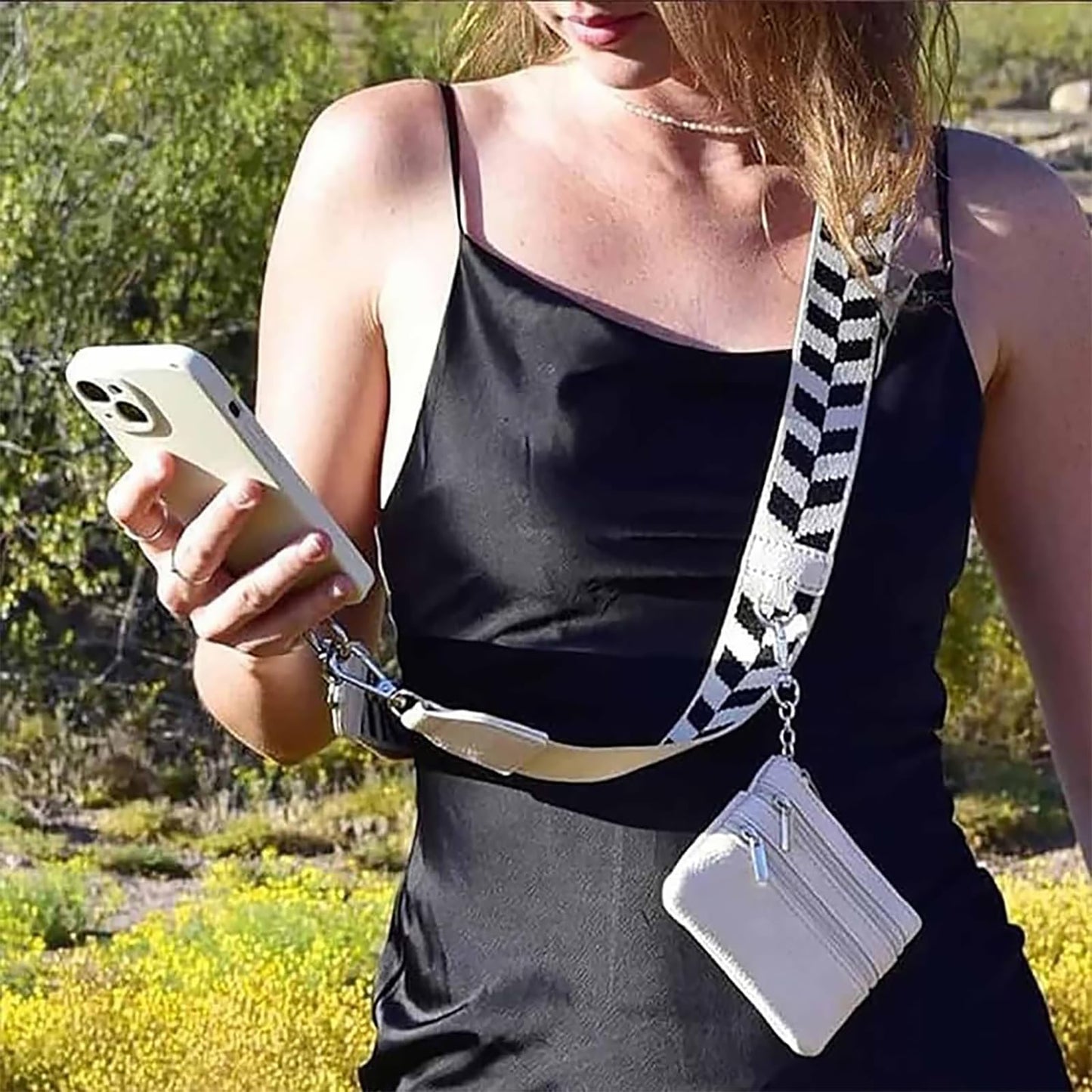 crazyliandlin Phone Strap with Zippered Pouch, Clip and Go Strap for Phone with Wallet Crossbody, Phone Strap Crossbody (new pattern-Water wave