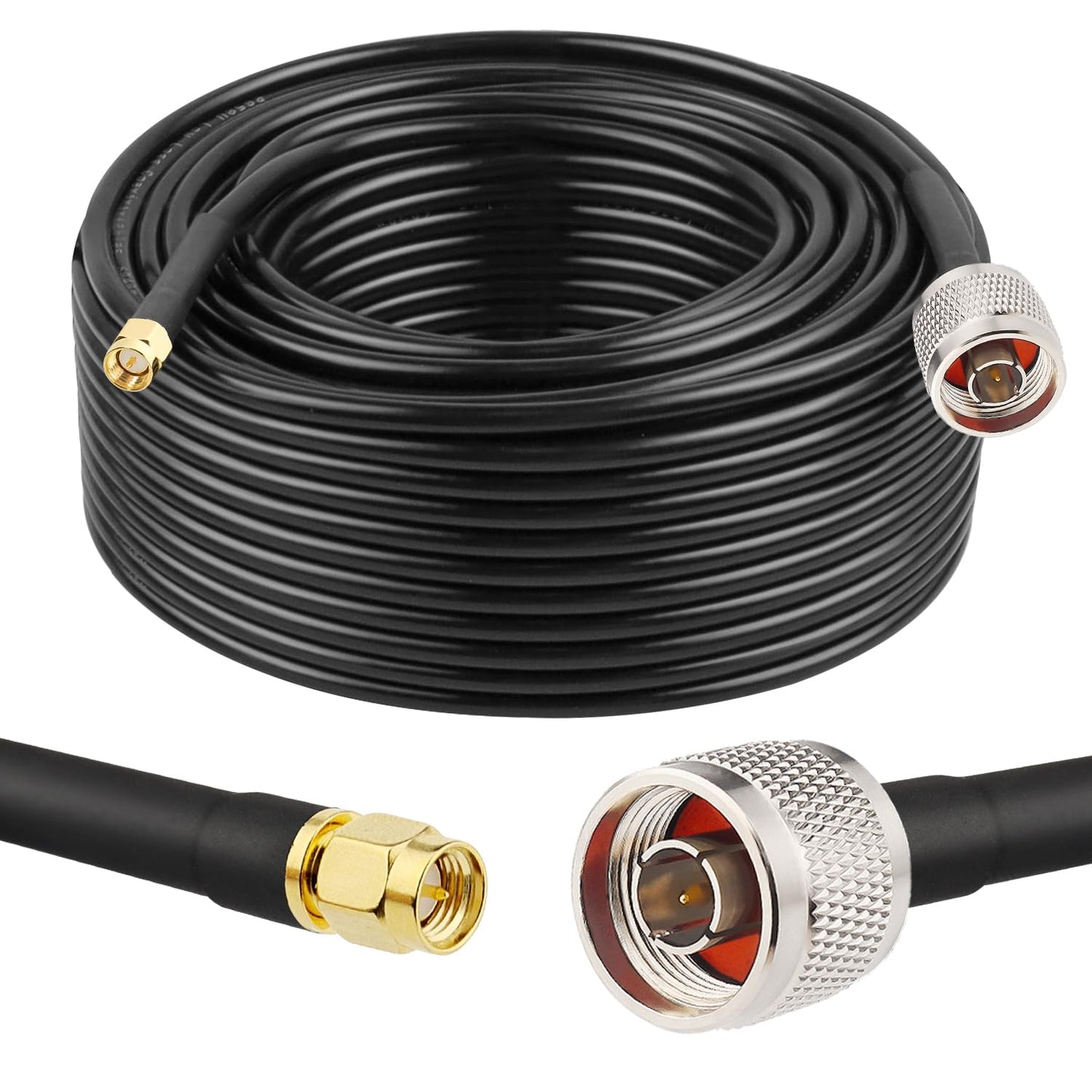MOOKEER RG58 N Male to SMA Male Cable - 100FT Low Loss SMA to N Cable 50 Ohm for WiFi Router,GPS Receiver,Antenna,Signal Booster Use