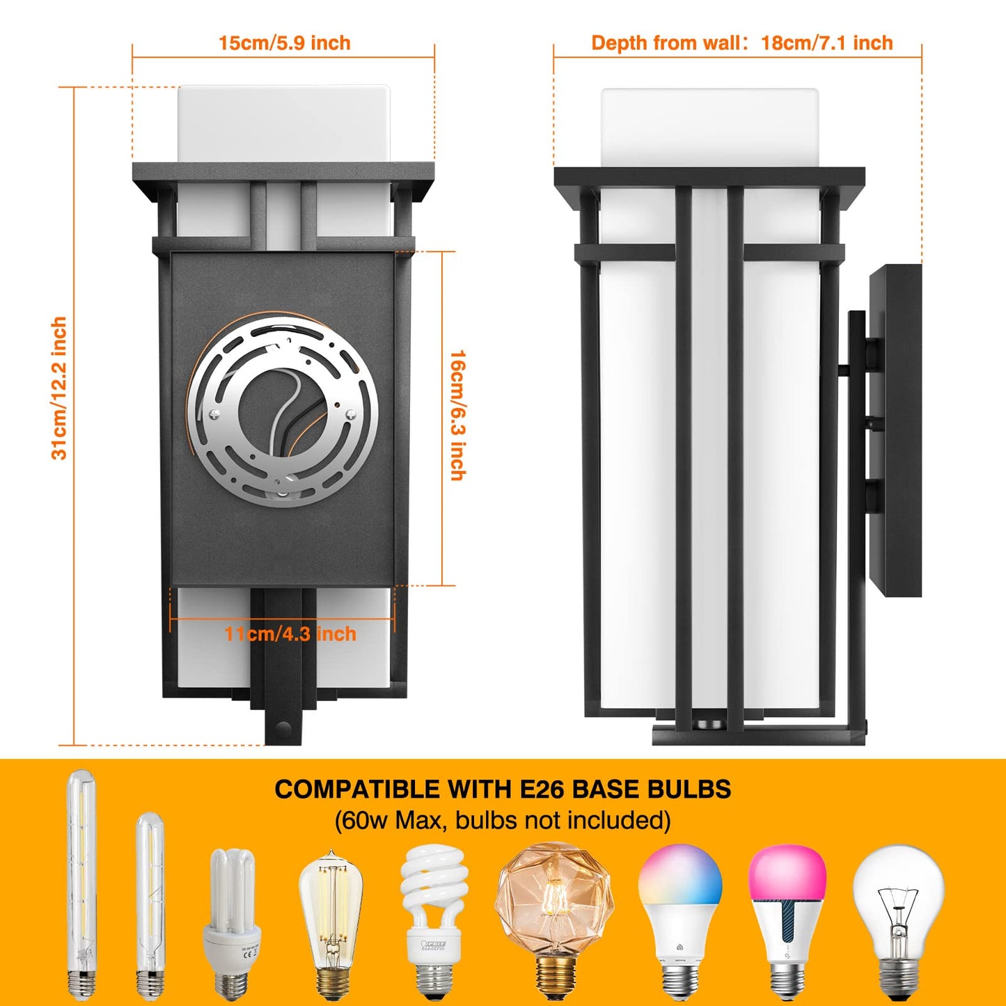 Yoenecea Outdoor Lighting Fixtures Wall Mount, Outdoor Wall Lights Modern with Frosted Glass, Aluminum Exterior Light for House Outdoor Wall Lantern