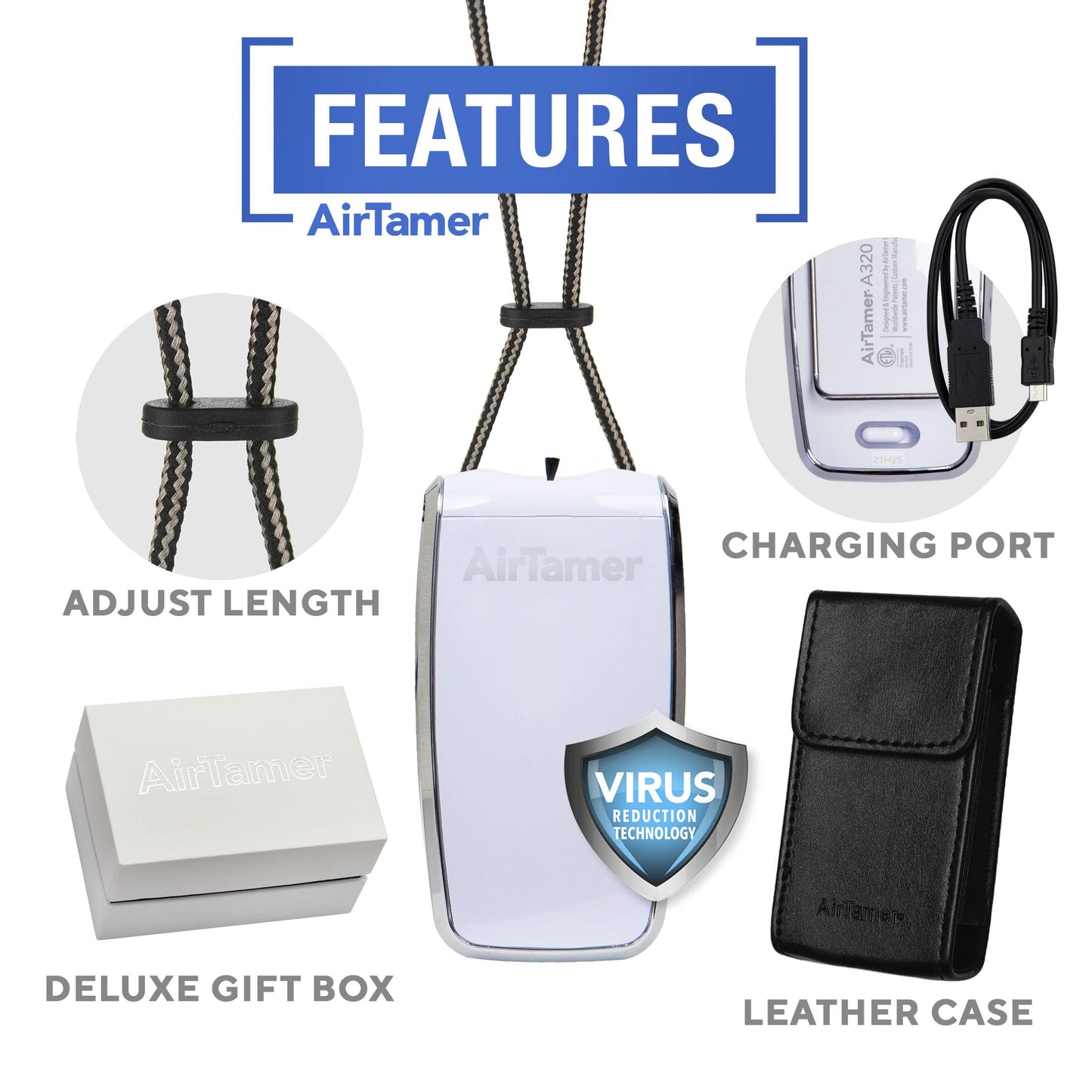 AirTamer A320W Rechargeable Personal Air Purifier, White
