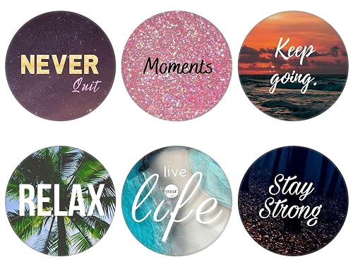 6 Pack - Collapsible Cell Phone Grip for Smartphones,Mobile Expanding Cellphone Holder Kicktand for Phone and Case - Relax Keep Going Quote