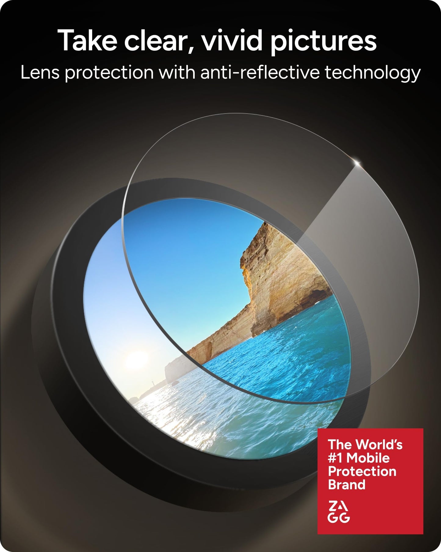 ZAGG Glass Elite iPhone Camera Lens Protector for iPhone 17 - Camera Frame, Maximum Impact & Scratch Protection, Anti-Reflective Technology