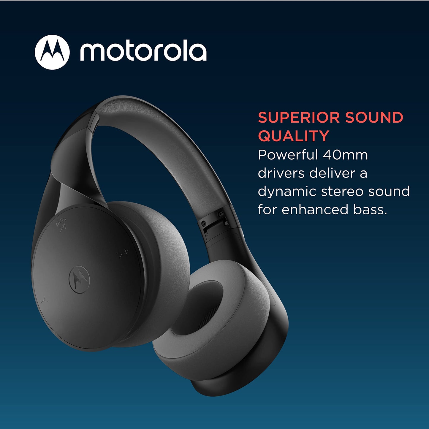 Motorola Bluetooth Wireless Headphones with Microphone, Moto XT500+ Over-Ear Headphones in-Line Control for Calls - Foldable Head Phones, Adjustable