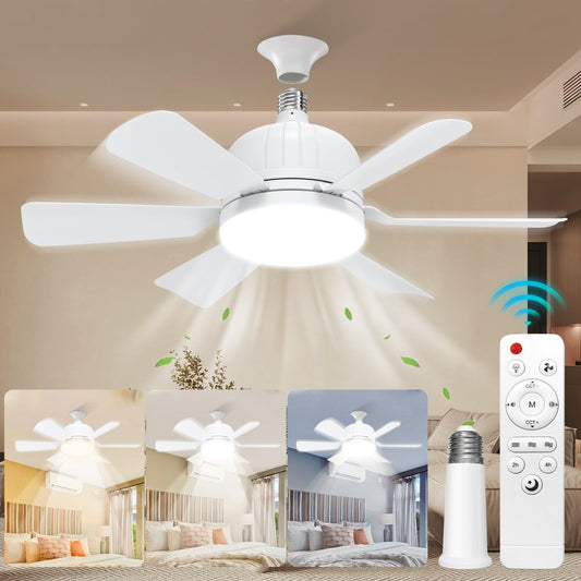 Socket Fan Light with Remote Control - socket ceiling fan 18-in ceiling fans with lights and remote Ideal for Bedroom Kitchen Dining Room and Living
