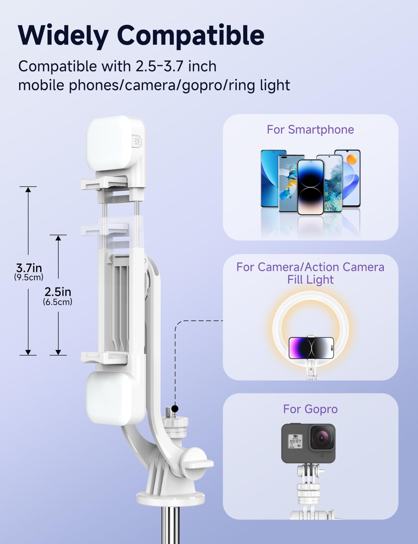 Selfie Stick Tripod with 2 Light, 3 Light Modes & 6 Brightness Levels Extendable Phone Tripod with Detachable Remote & Phone Holder, Portable Camera