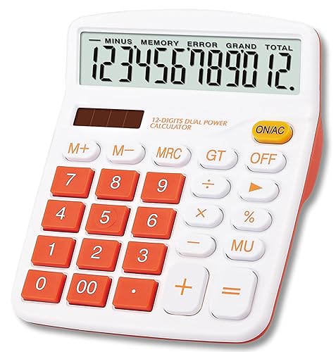 Meichoon Large Calculator Orange Office Solar Dual Power Financial Dedicated 12 Digit Display Large Standard Function Desktop Business Calculator