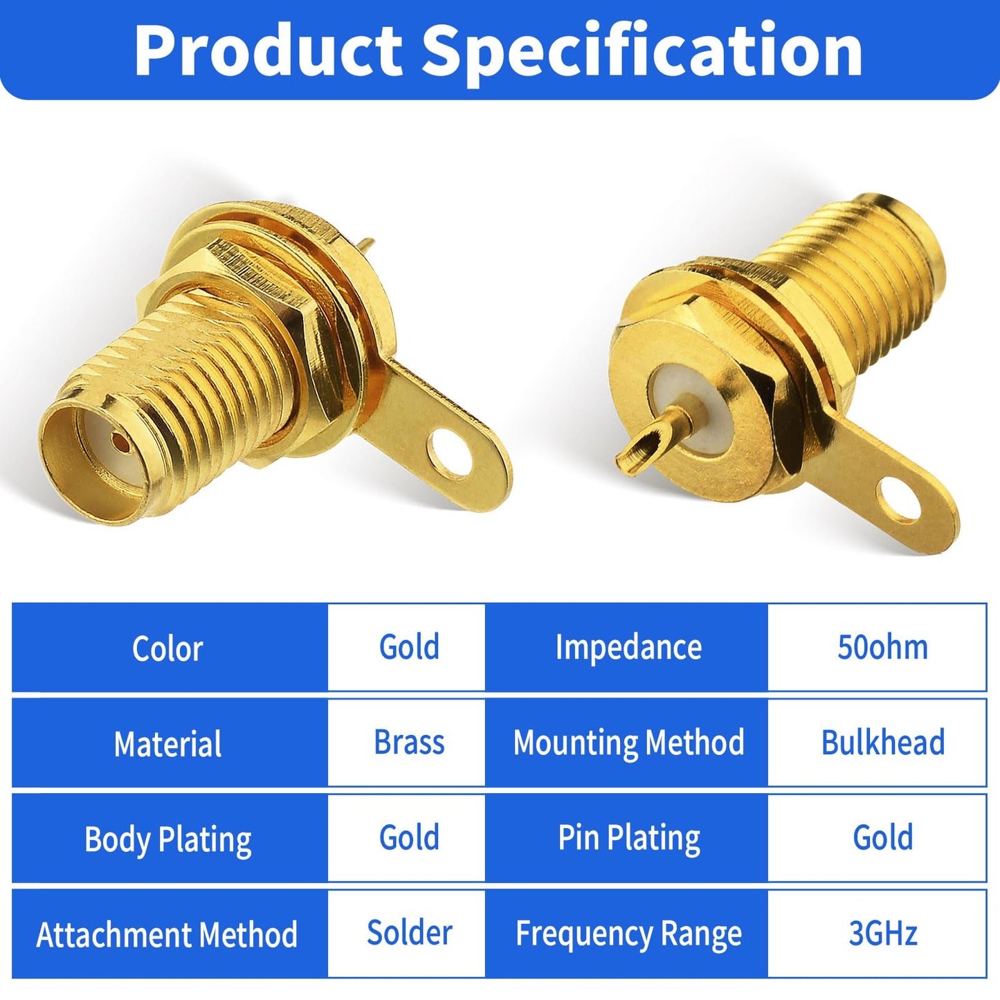 wlaniot SMA Female Connector SMA Coaxial Panel Mount Connector with Bulkhead Nut and Solder Cup Terminal 5pcs