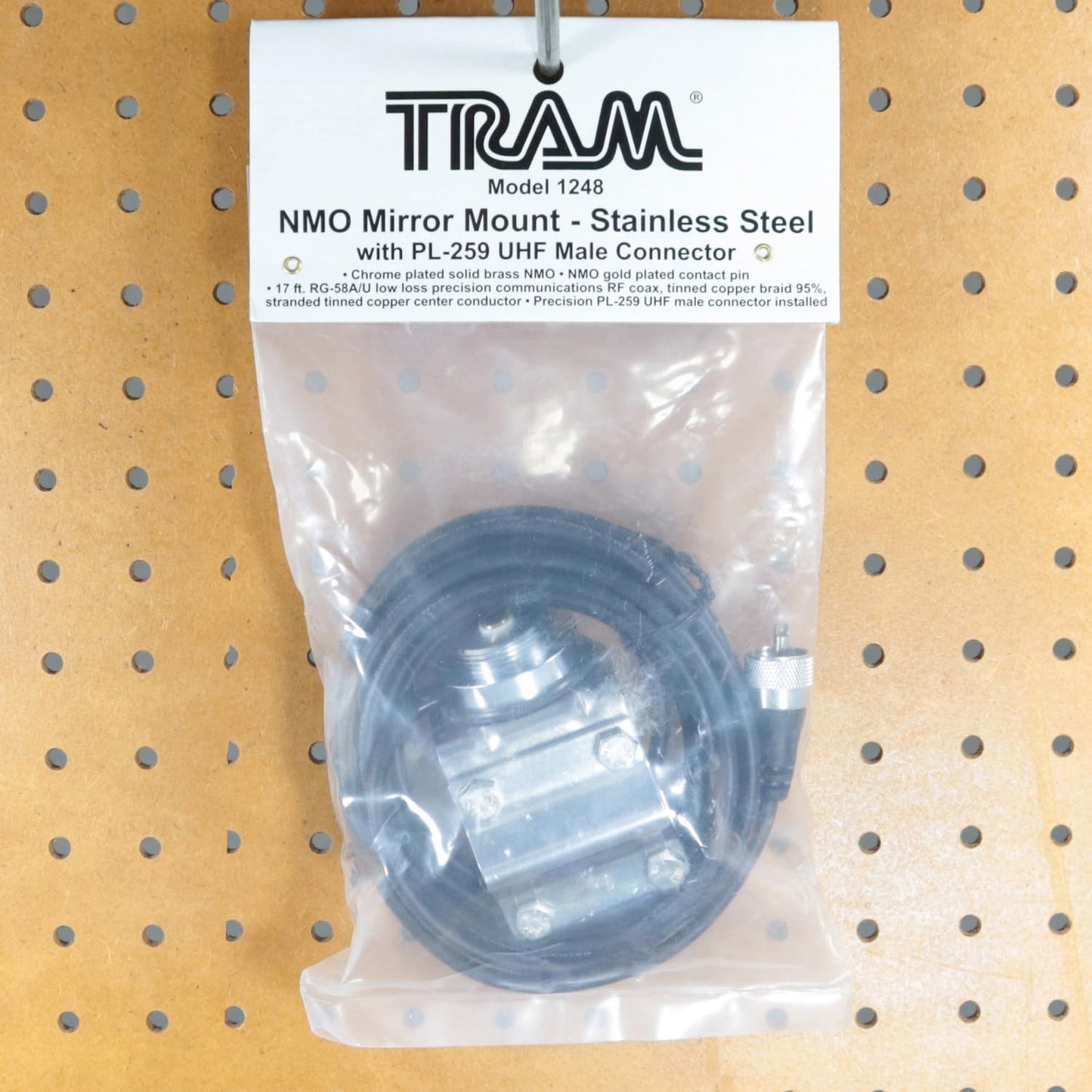 Tram Stainless Steel NMO Mirror Mount Double Groove w/17ft Cable and PL-259