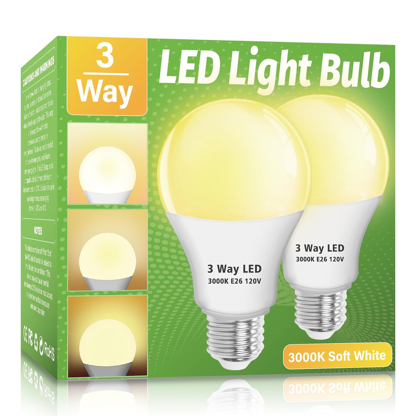 Wiyifada 3 Way LED Light Bulbs 2 Pack, A19 30 70 100W Soft White 3000K