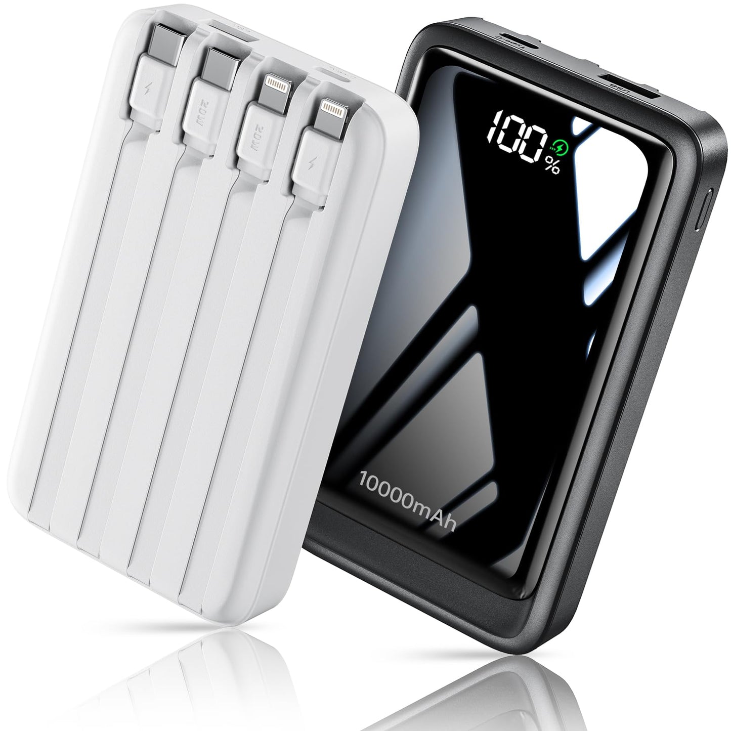 VTIAEK 2026 2-Pack 10000mAh Portable Charger with Built in 4 Cables, PD 20W Travel Essentials Battery Pack, 5 Outputs 2 Inputs Slim Power Bank