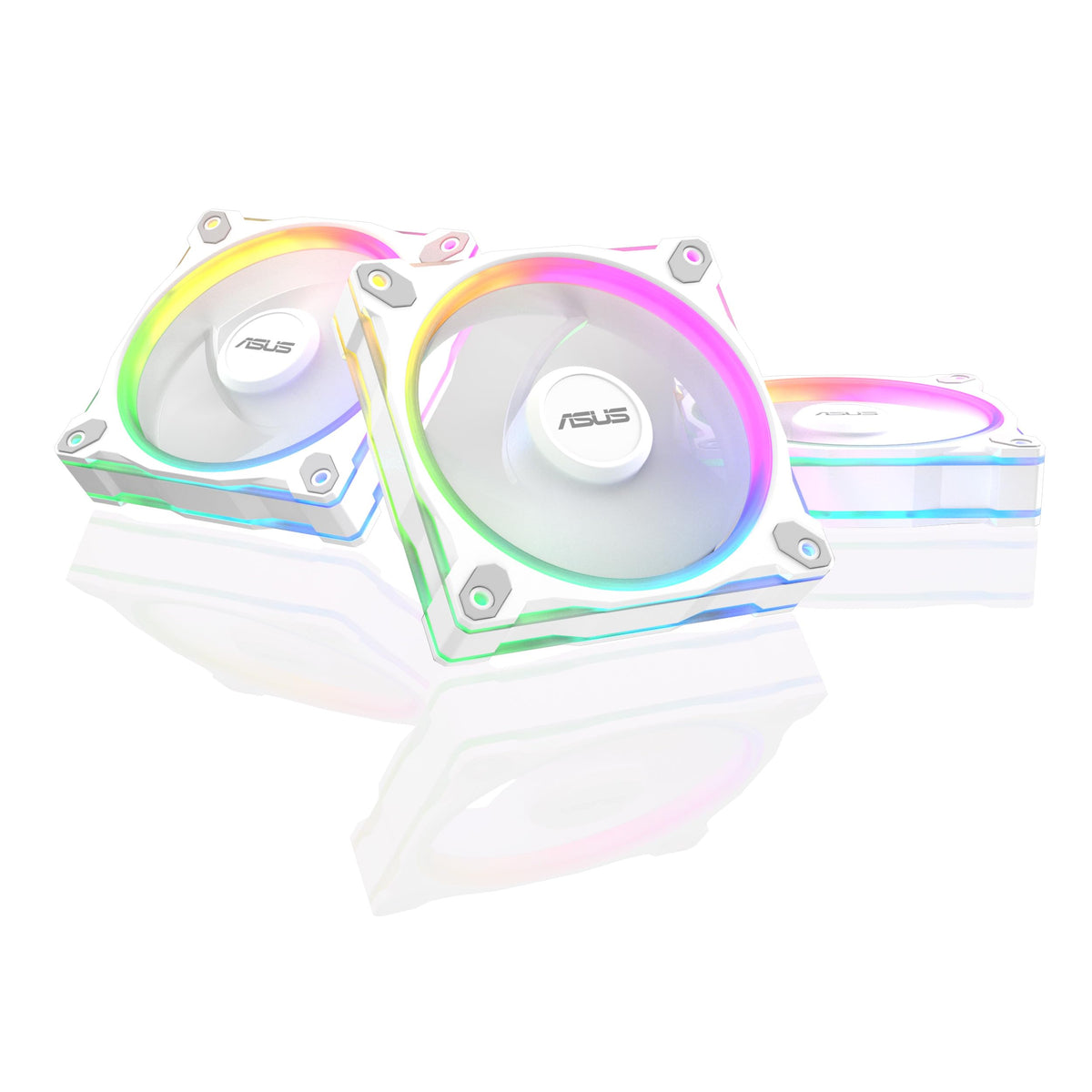 ASUS Prime MR120 ARGB Reverse Fan White Triple Pack, 28mm Extra-Thick Frame, Quiet, high-Performance Cooling with PWM Control, 20 ARGB LEDs