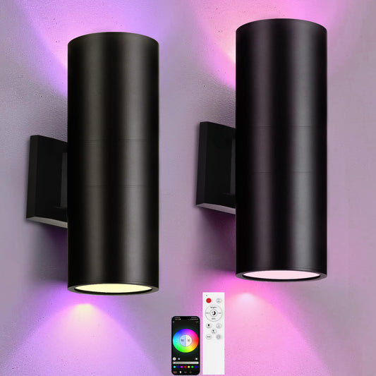 iYogaled RGB Outdoor Wall Light Fixtures, Smart Cylinder Exterior Lighting Fixtures Wall Mount, Color Changing Up Down Wall Sconce, LED Outdoor Porch