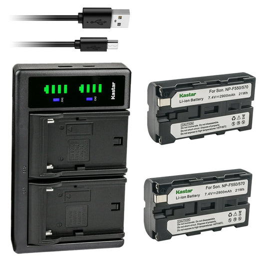 Kastar 2-Pack NP-F550/F570 Battery and LTD2 USB Charger Replacement for CCD-TRV94 CCD-TRV940 CCD-TRV95 CCD-TRV97 CCD-TRV98 CCD-TRV99 DSC-D770 CRX10U
