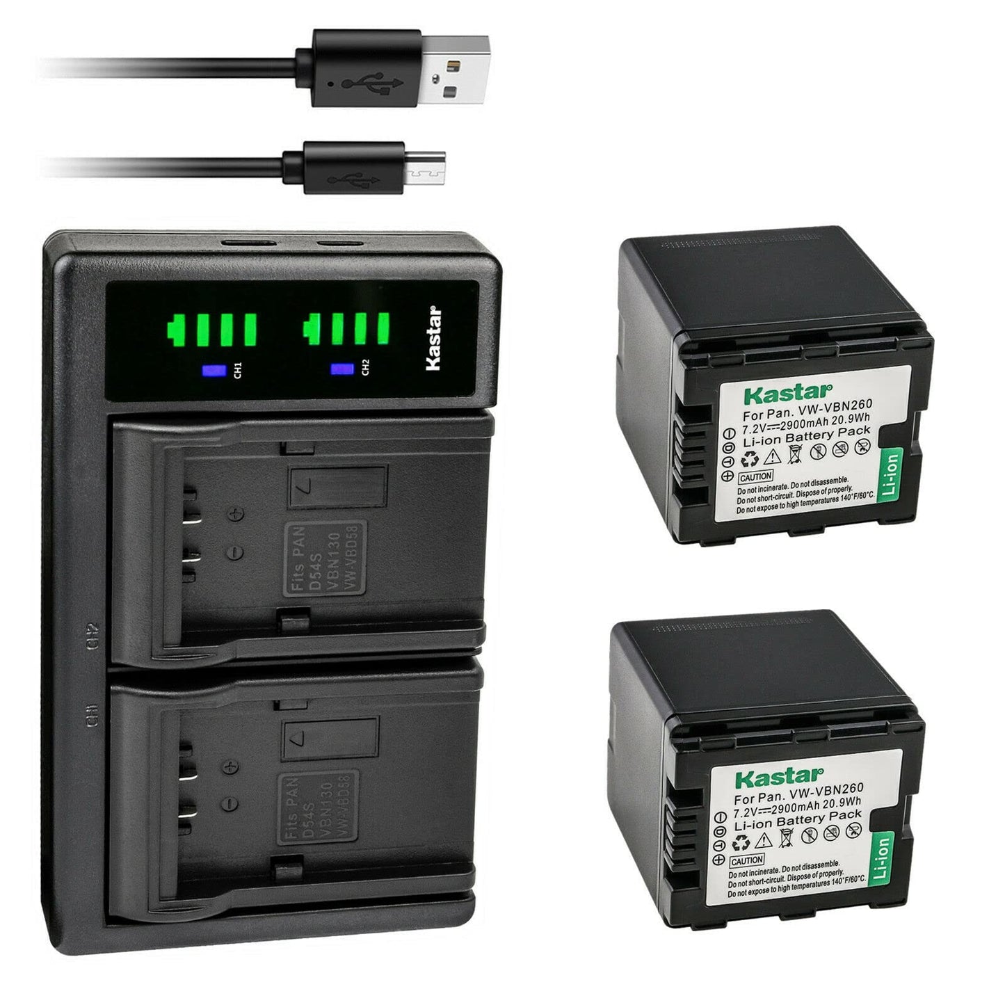 Kastar 2-Pack VW-VBN260 Battery and LTD2 USB Charger Replacement for Panasonic HDC-SD900, HDC-SD909, HDC-TM900, HDC-TM900GK, HDC-TM900GK-3D