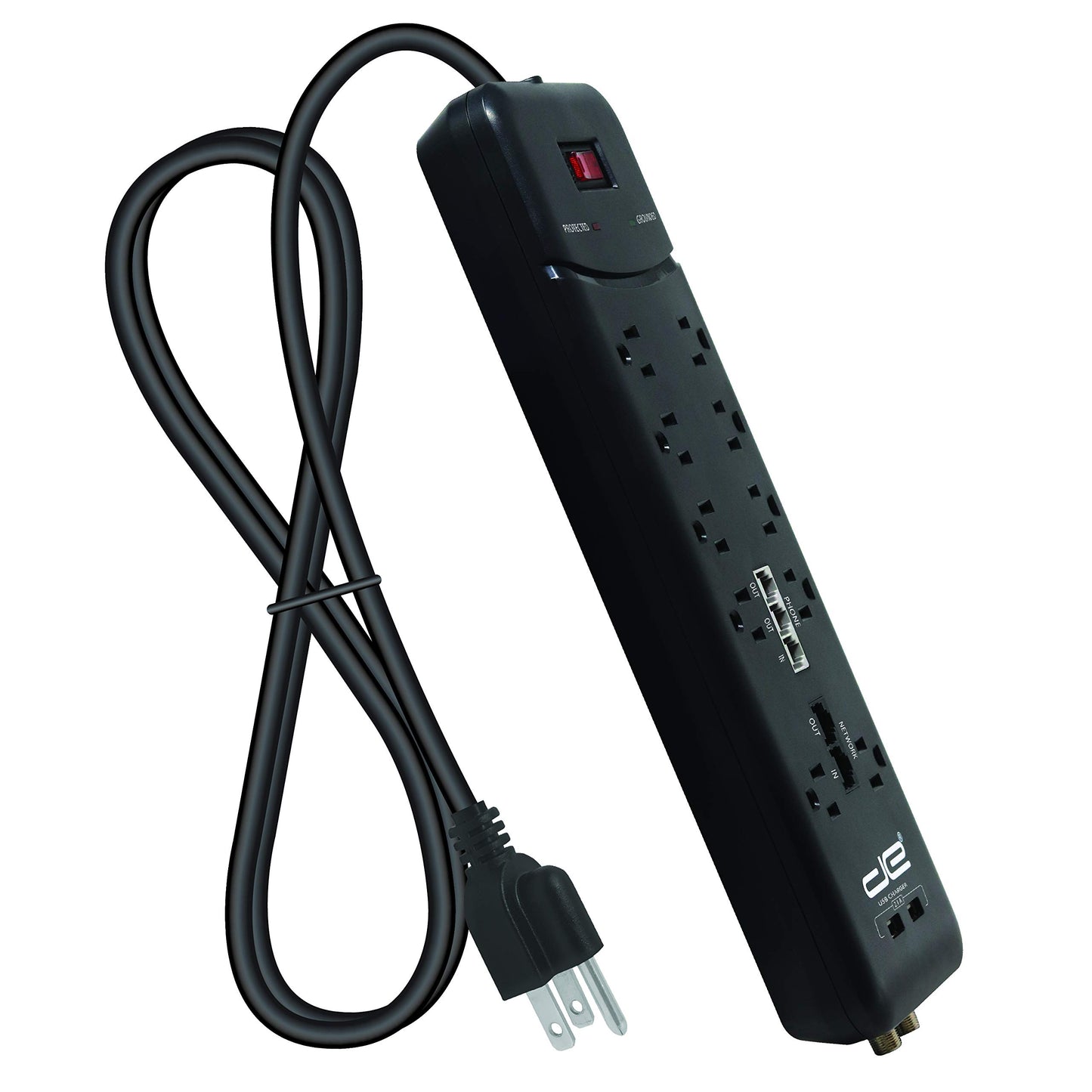 Digital Energy 10-Outlet Straight Plug 4050 Joules Heavy Duty Surge Protector Power Strip, 25 Foot Long Extension Cord, 15 AMP, 15 FT, Black