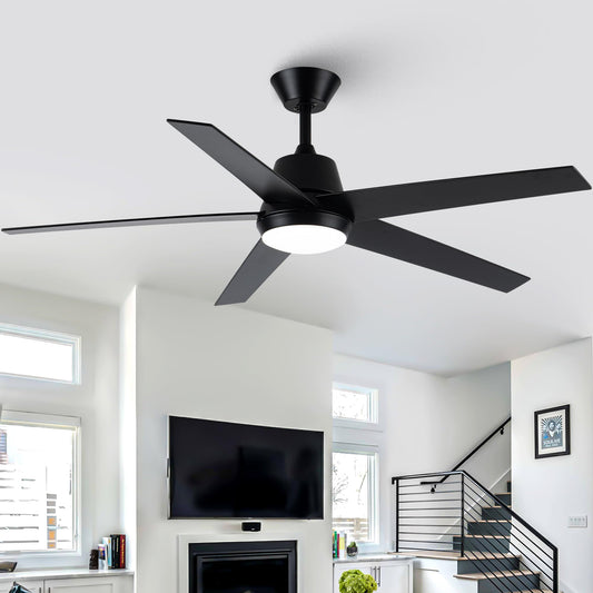 Vaczon 52" Black Ceiling Fan with Light, High Airflow DC Motor, Remote