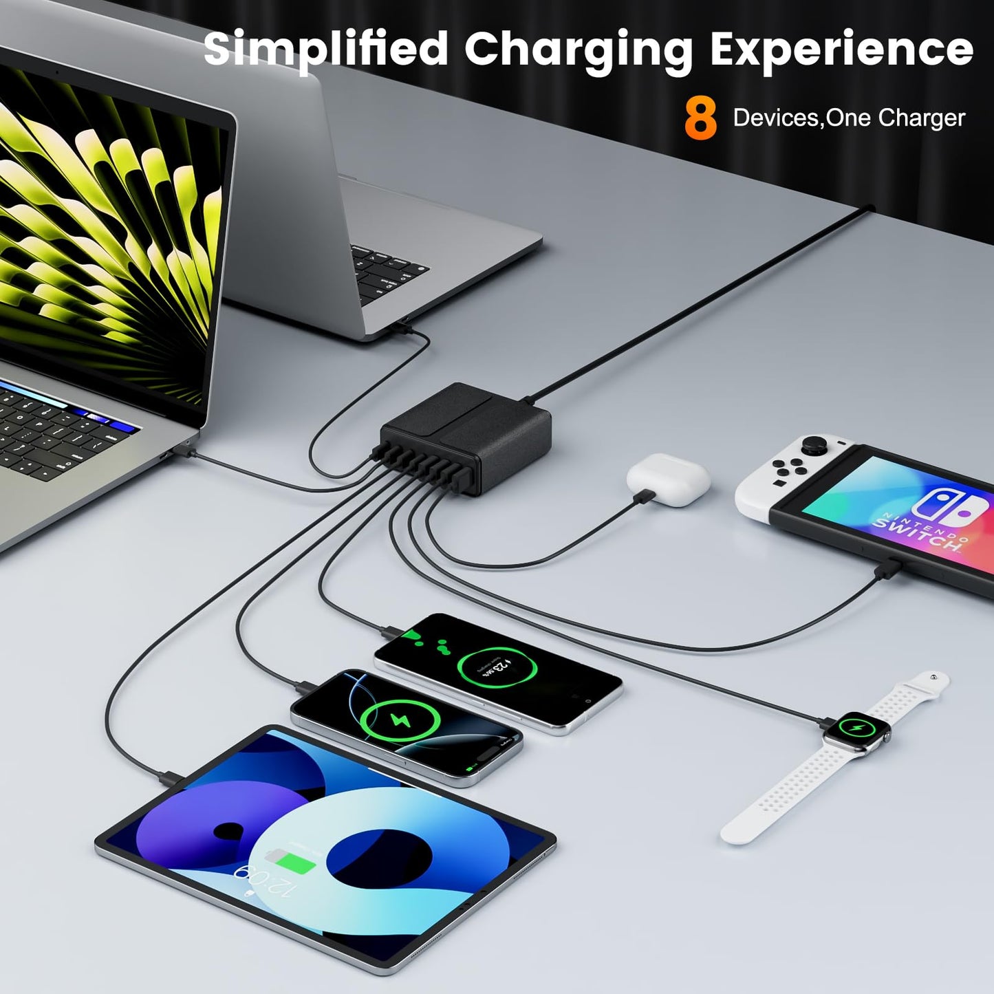 320W USB C Charger Block, 8-Port USB C Charging Station PD 65W PC Laptop Fast Charger Adapter for MacBookPro/Air,DELL,iPad,Portable Charging Station
