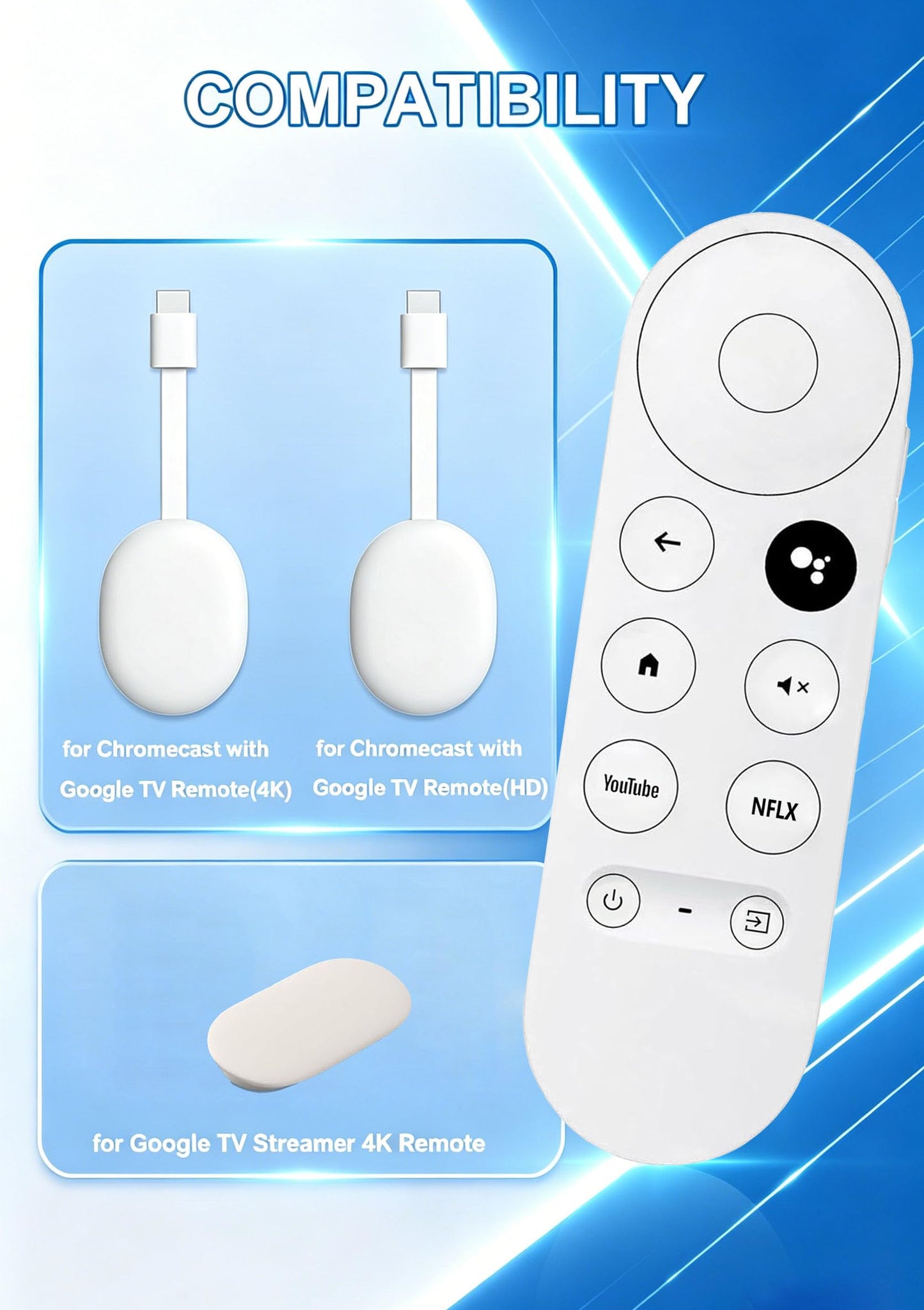 NEW Voice Remote Control for Google Chromecast TV 4K (Snow), Replacement Remote for Google Chromecast 4k Snow HD TV G9N9N GA01409-US GA01919-US