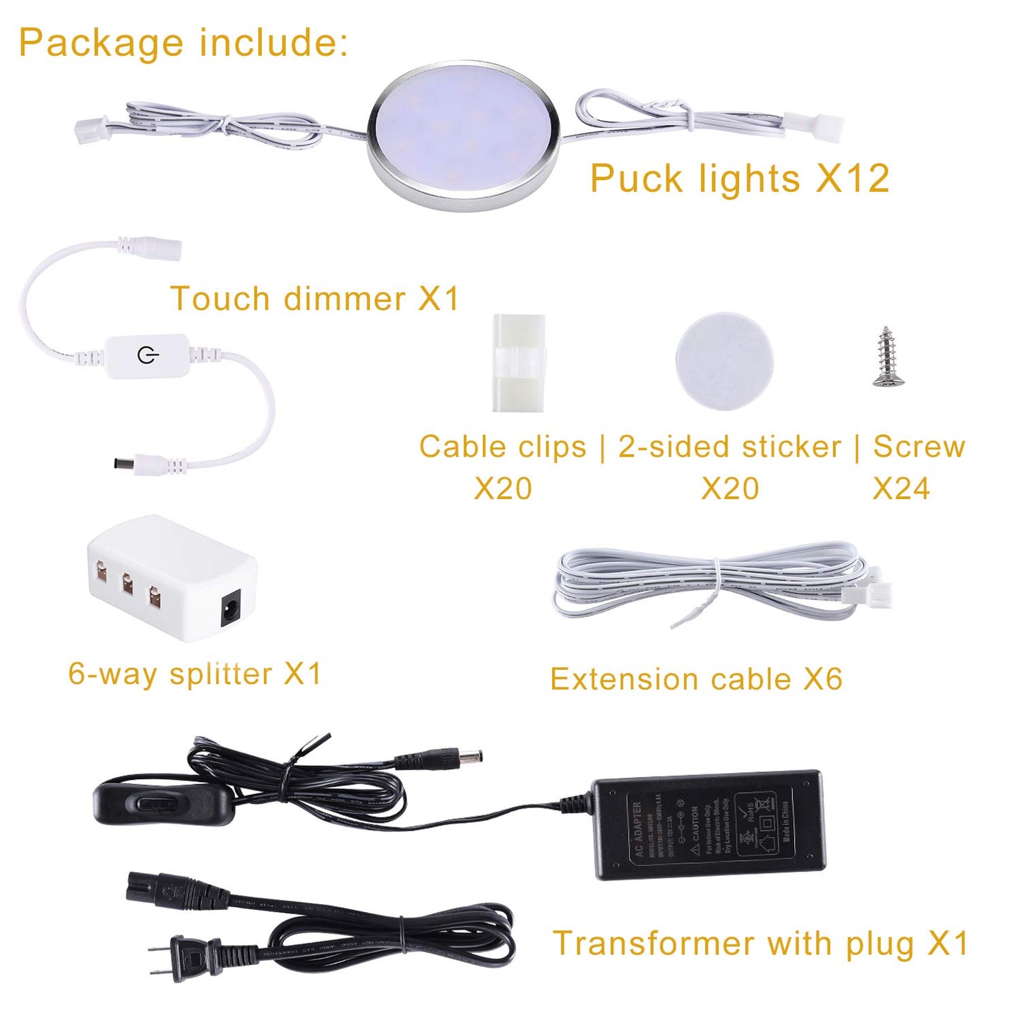 Puck Lights Under Cabinet Lighting,12V LED Dimmable Kitchen Counter Lights Wired,Perfect for Closet Shelf Cupboard Book Case Display Lighting,All Kits