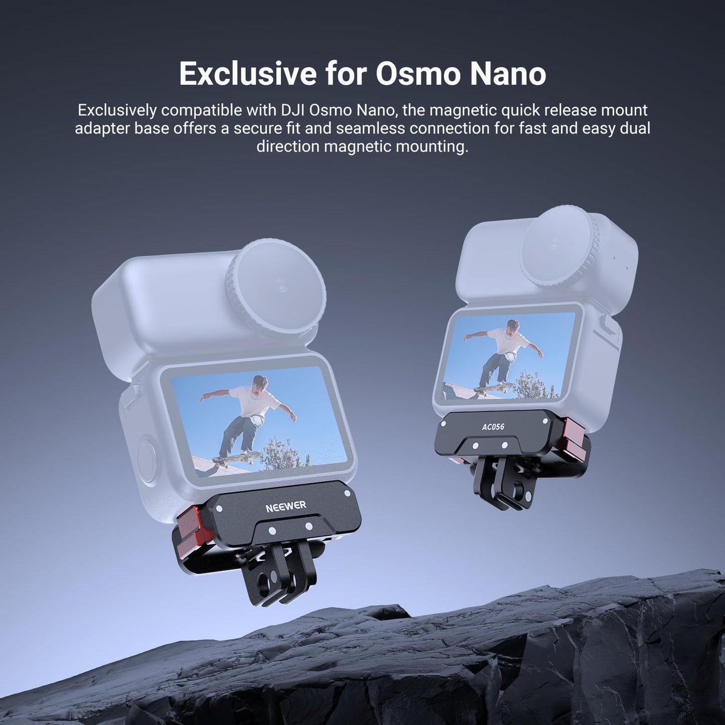 NEEWER Magnetic Quick Release Mount Adapter Compatible with DJI Osmo Nano, Dual Direction Magnet Metal Action Camera Base Holder, 2 Prong Folding