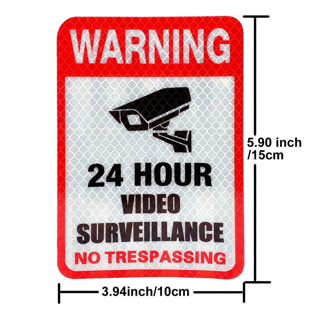 5 Pack Video Surveillance Sign Reflective Sticker Decal Self Adhesive 5.9" x 4", No Trespassing Warning Sign for Home Business CCTV Security Camera