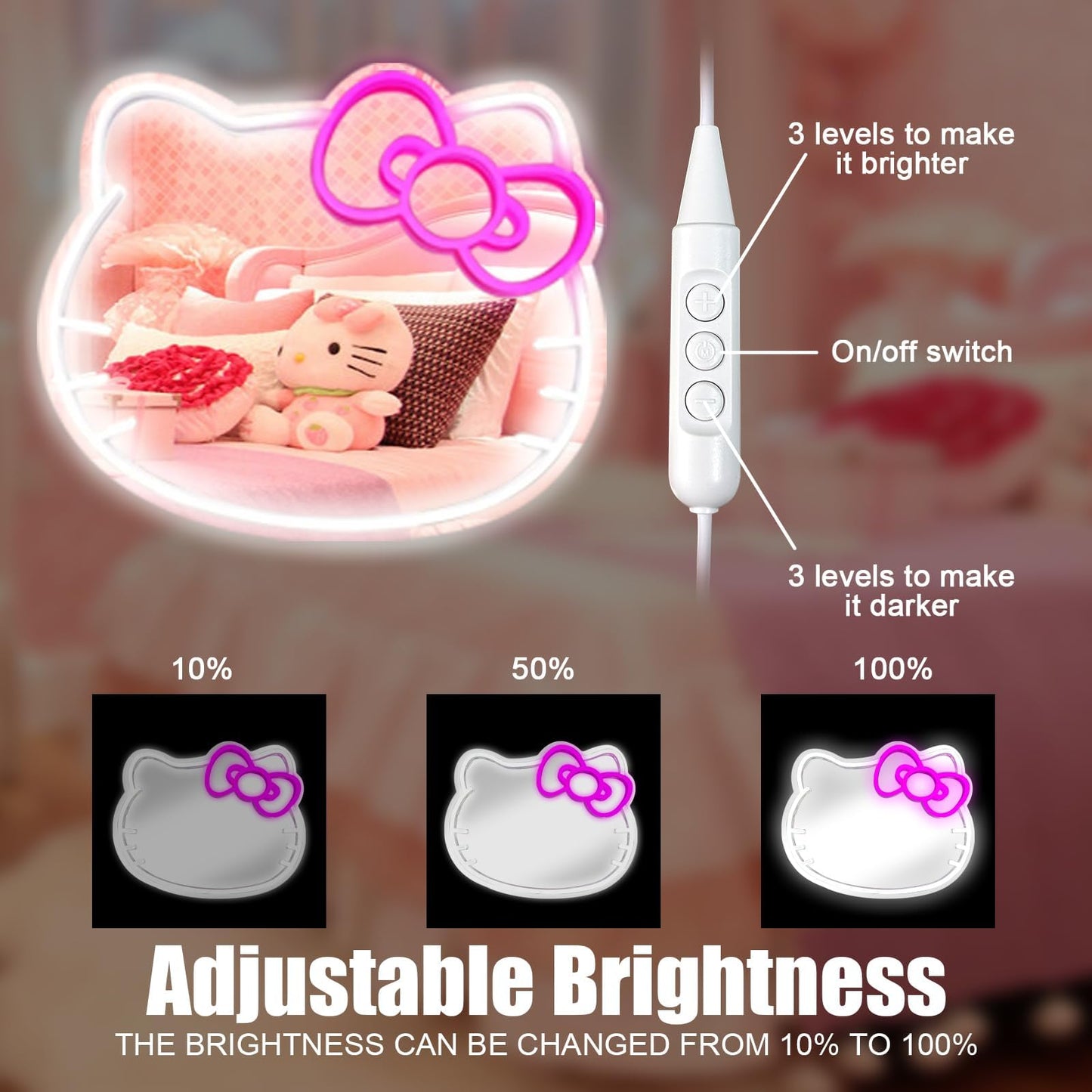MCJSGSP Anime Hello Kit Mirror with Light Neon Signs for Wall Decor, Dimmable for Teen Girl Gift?Makeup Mirror neon Sign Room Decor (16.1 * 14 inch)