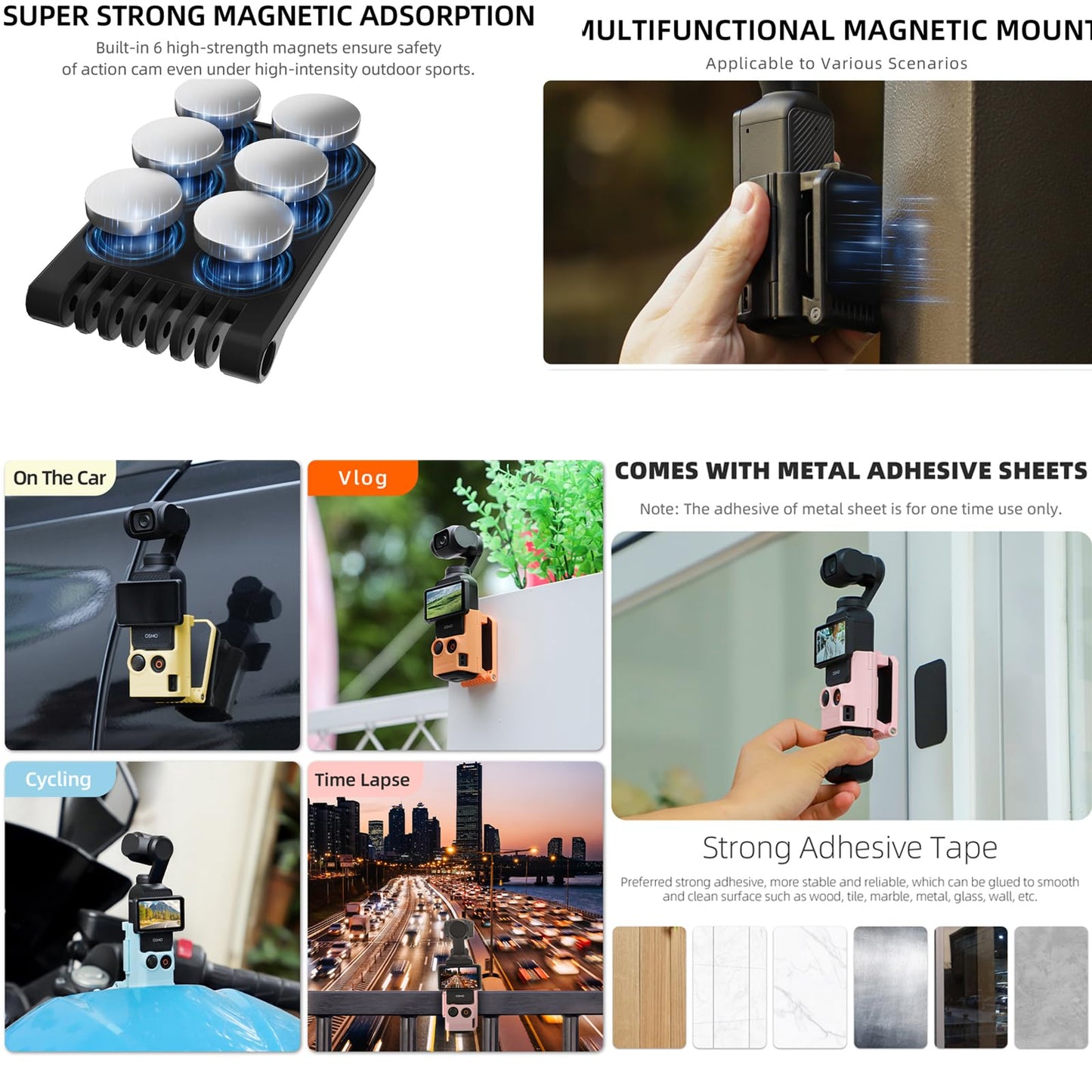 Honlyn Magnetic Mount for DJI Osmo Pocket 3 Adjustable Foldable Multifunctional Desktop Base Bracket Portable Durable Stand Holder (Blue)