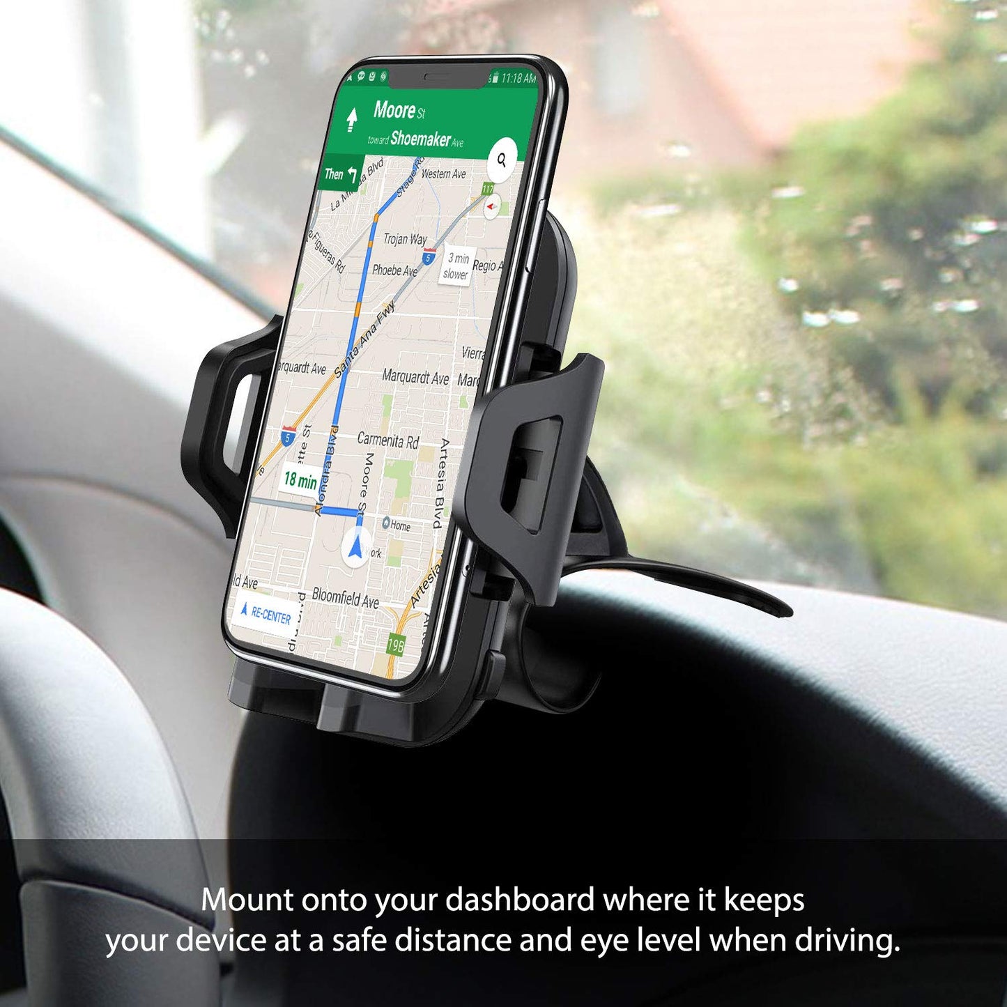 Cellet Car Dash Clip Phone Holder with Non-Slip Clamp & 360° Rotation - Dashboard Mount Compatible with iPhone, Android - Secure, Adjustable Cradle