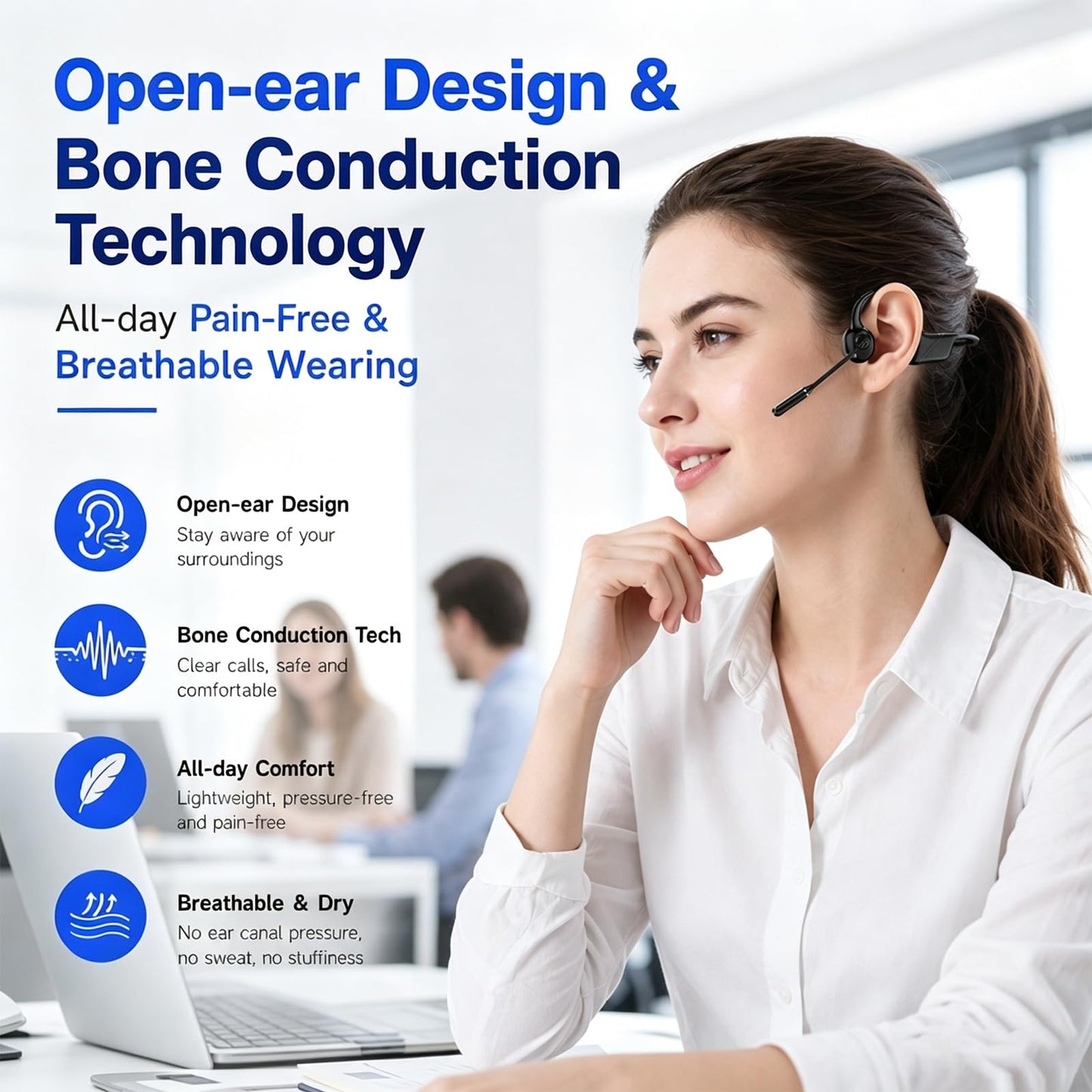 Open-Ear Headphones with Noise-Canceling Mic, Bone Conduction Headphones
