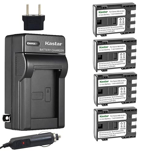 Kastar NB-2L Battery (4-Pack) and Charger Kit for Canon NB-2L NB-2LH NB-2L12 NB-2L14 NB-2L24 BP-2L5 BP-2LH and Canon EOS Digital Rebel XT Xti Cameras