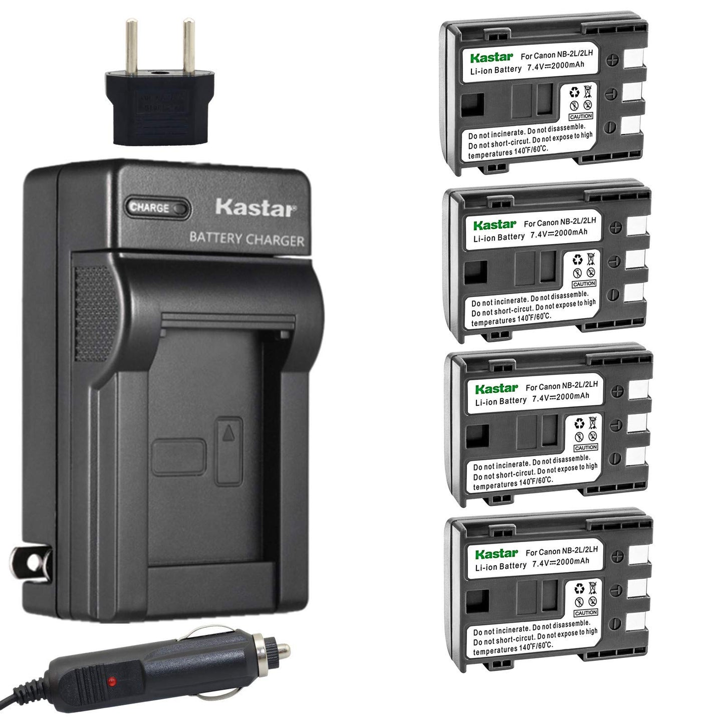 Kastar NB-2L Battery (4-Pack) and Charger Kit for Canon NB-2L NB-2LH NB-2L12 NB-2L14 NB-2L24 BP-2L5 BP-2LH and Canon EOS Digital Rebel XT Xti Cameras