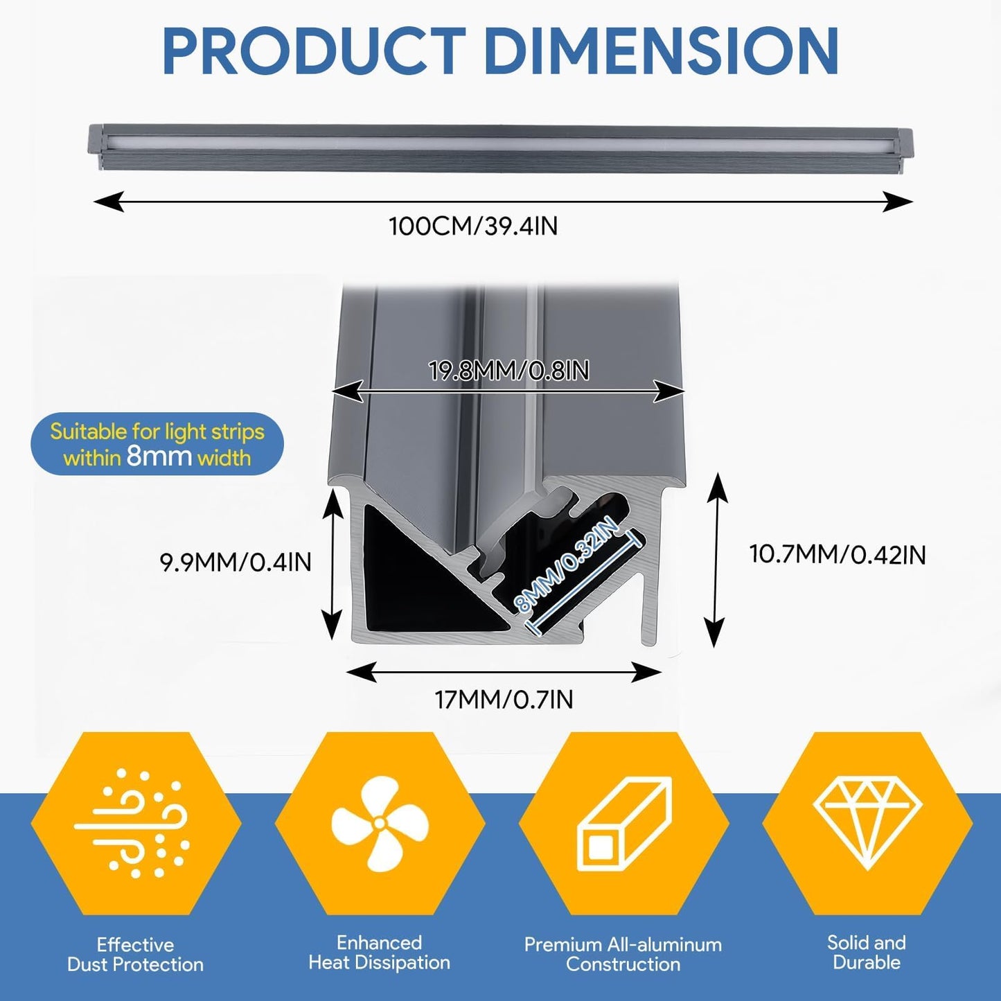 10Pack 3.3ft/1M LED Recessed Aluminum Profiles, 45° YW shape Lumination Aluminum Alloy Channel System with Cover, Embedded LED Channel System