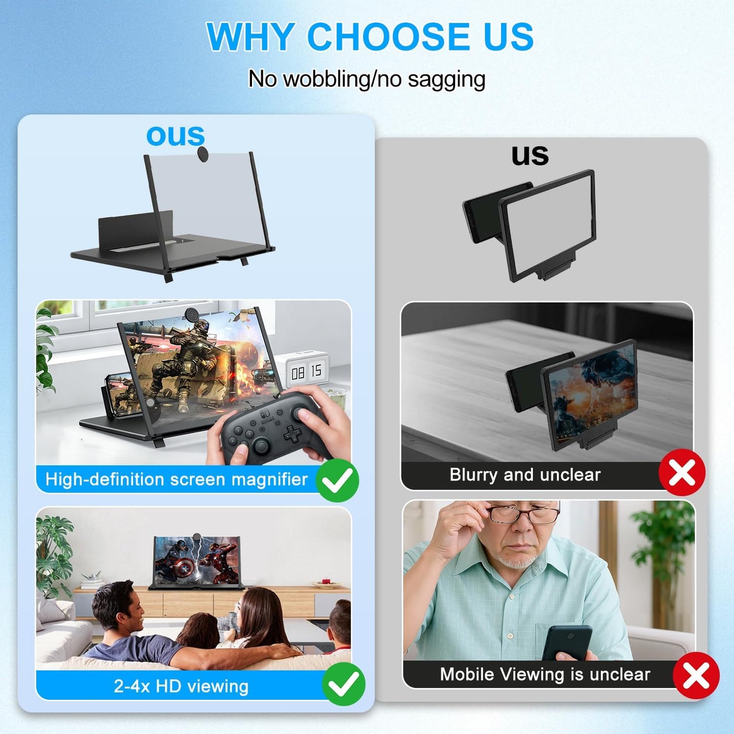 Zrgzob Screen Magnifier for Cell Phone, 3D HD Foldable Portable Mobile Phone Projector Screen for Movies, Videos, and Gaming - 12 Inch