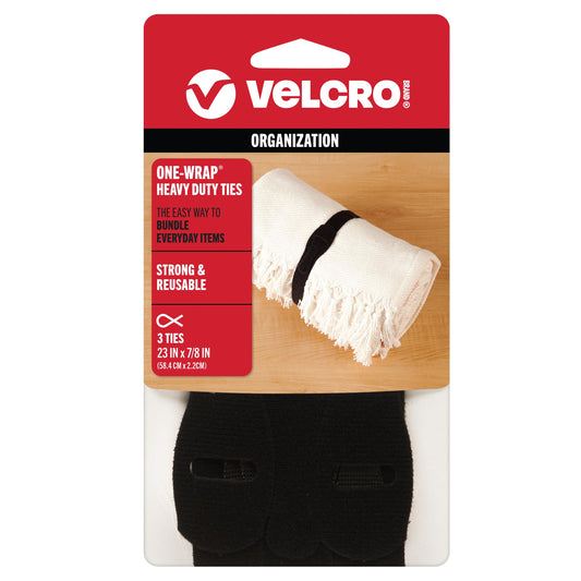 VELCRO Brand ONE-WRAP -Ties | Reusable Pre-cut and Self Gripping | For Bundling Hoses, Wood, Heavy Duty Extension Cords | 3 Ct 23” x 7/8” | Black