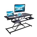 Rocelco 43" Height Adjustable Standing Desk Converter - Tall Sit Stand Up Tabletop Riser with Tablet Slot - Home Office Computer Workstation - Deep