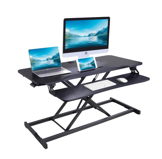 Rocelco 43" Height Adjustable Standing Desk Converter - Tall Sit Stand Up Tabletop Riser with Tablet Slot - Home Office Computer Workstation - Deep