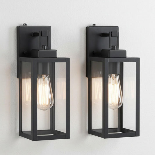 2 Pack 12 Inch Outdoor Wall Lights Dusk to Dawn,Exterior Sconce Lights with Sensor Photocell Black Wall Lantern for Porch Patio Garage Dusk to Dawn