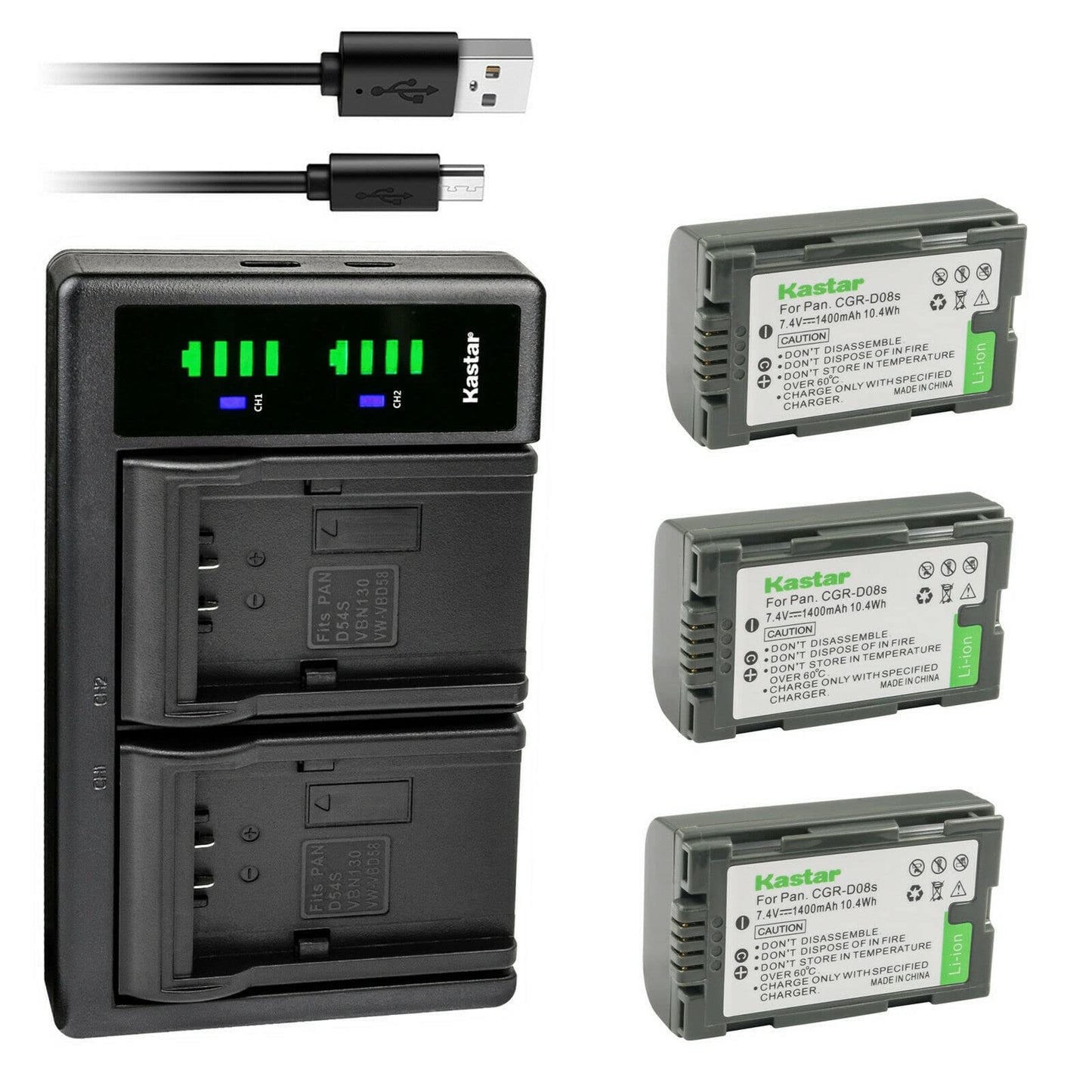 Kastar 3-Pack CGR-D08S Battery and LTD2 USB Charger Compatible with Panasonic AG-DVC15, AG-DVC15P, AG-DVC30, AG-DVC30E, AG-DVC32, AG-DVC33, AG-DVC60