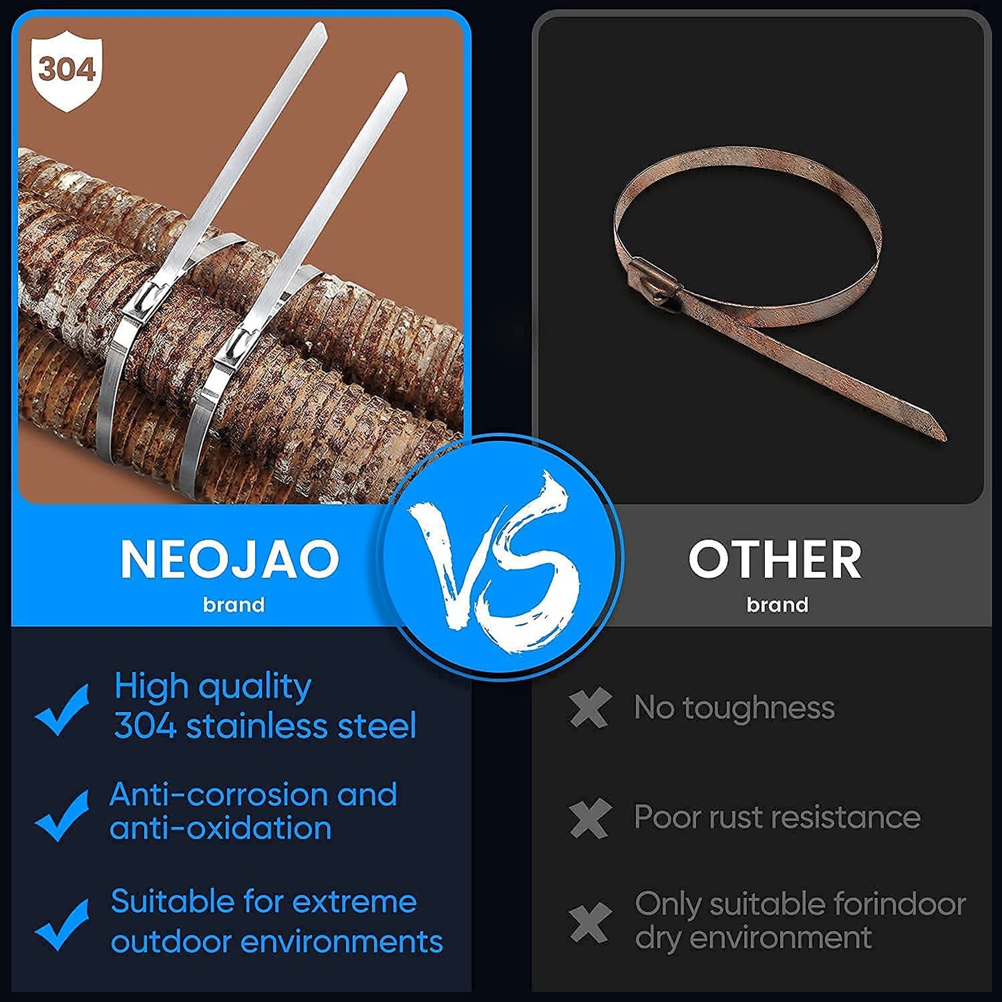 Metal Zip Ties,100 Pcs 11.8 Inch,304 Stainless Steel Zip Ties Multi-purpose Metal Cable Ties-Suitable for Outdoor Chain Link Fence and Exhaust Wrap