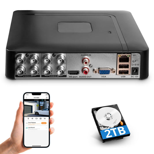 Fuers 8CH Security DVR Recorder for Home Security Camera System, Only Work with 2MP/3MP/4MP/5MP HD Analog Cameras, 24/7 Recording to Pre-Installed 2TB
