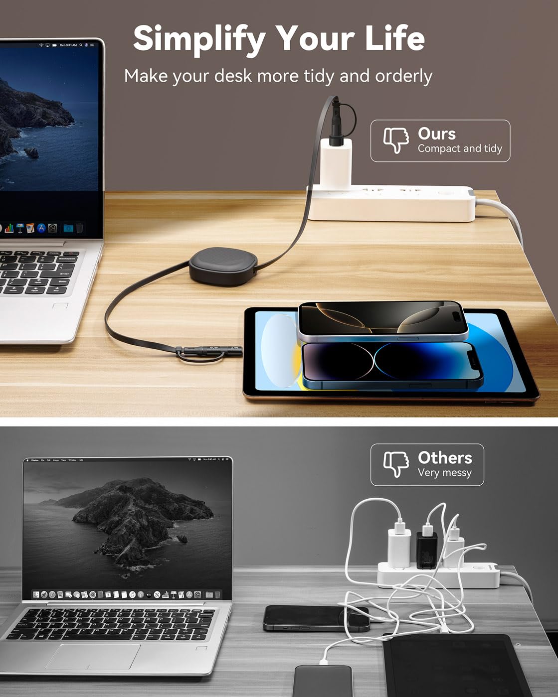 YTLUSN Retractable Fast Charging Cable 60W, 2Pack 5 in 1 Multi Charging Cable 3.8Ft Multiple USB C Lightning Charger Cord with USB-A/C to C/L Port…